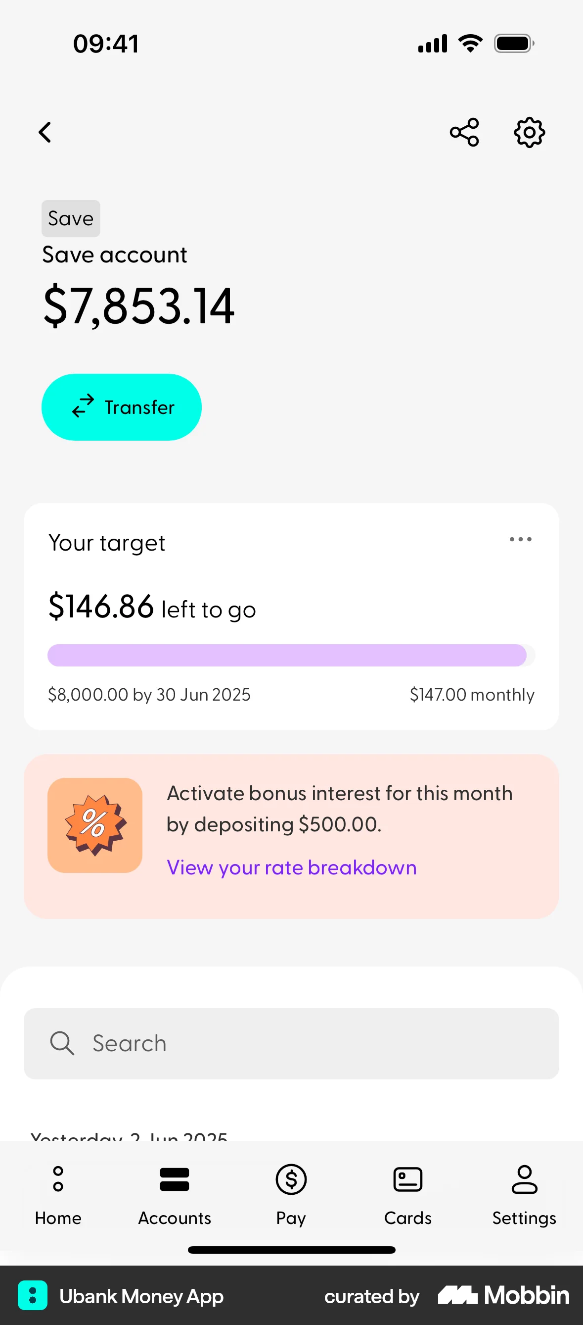 Ubank Money App iOS Goal & Task screen