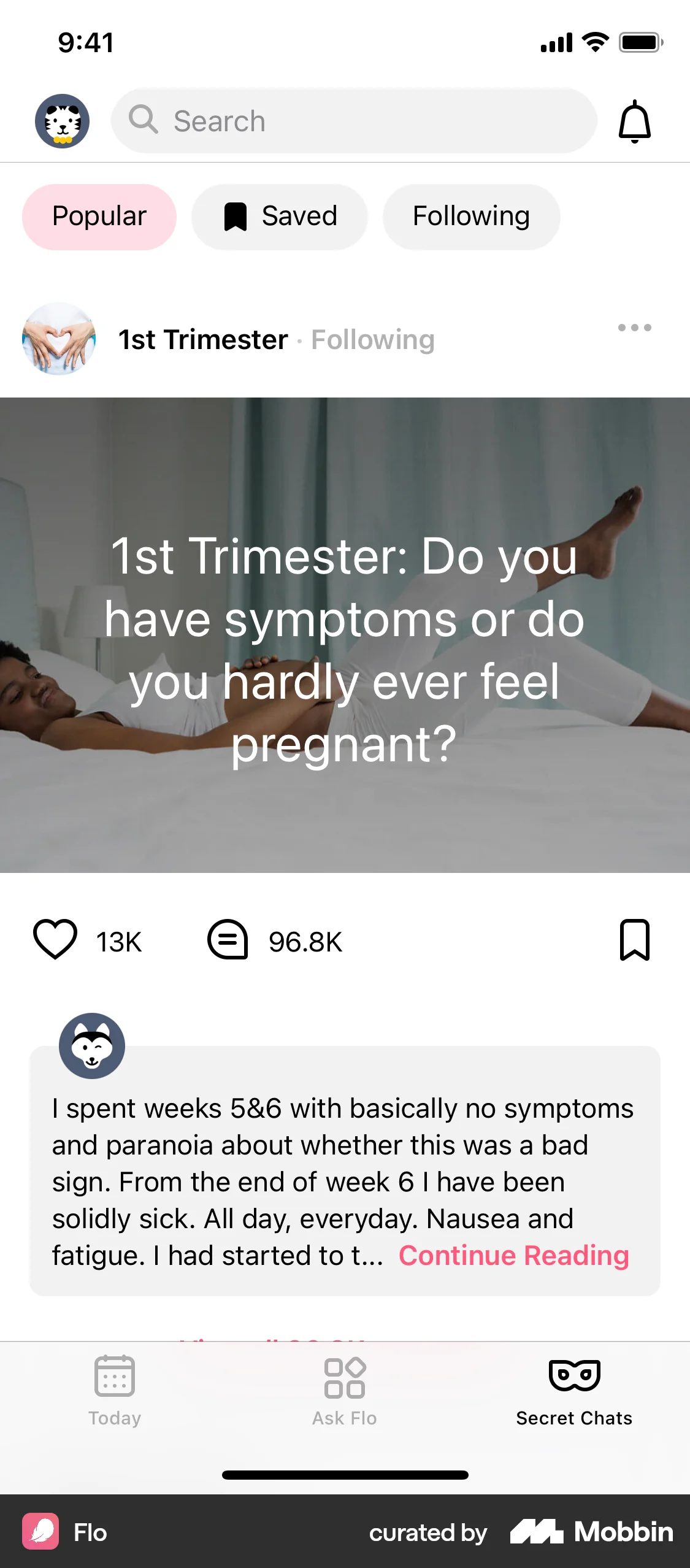 Flo iOS Post Detail screen