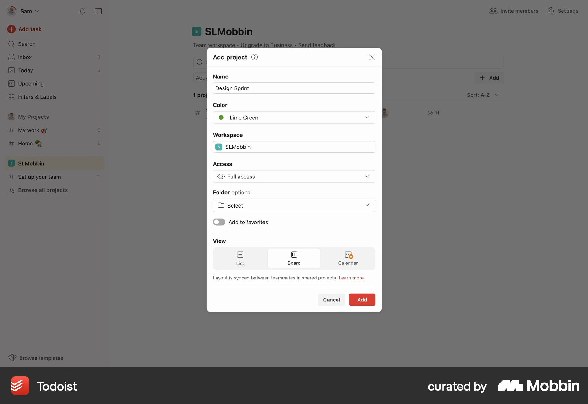 Todoist Web screen containing Segmented Control UI element