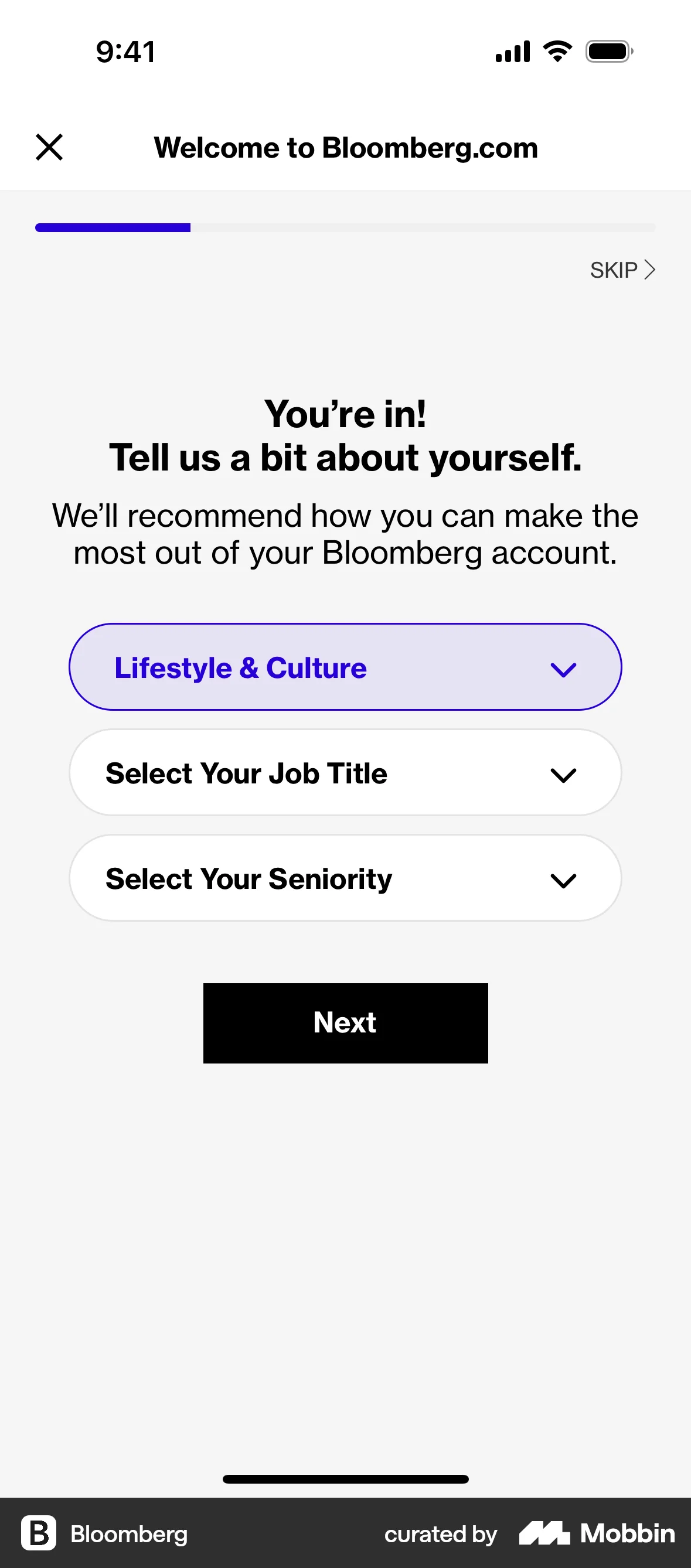 Bloomberg iOS screen containing Accordion UI element