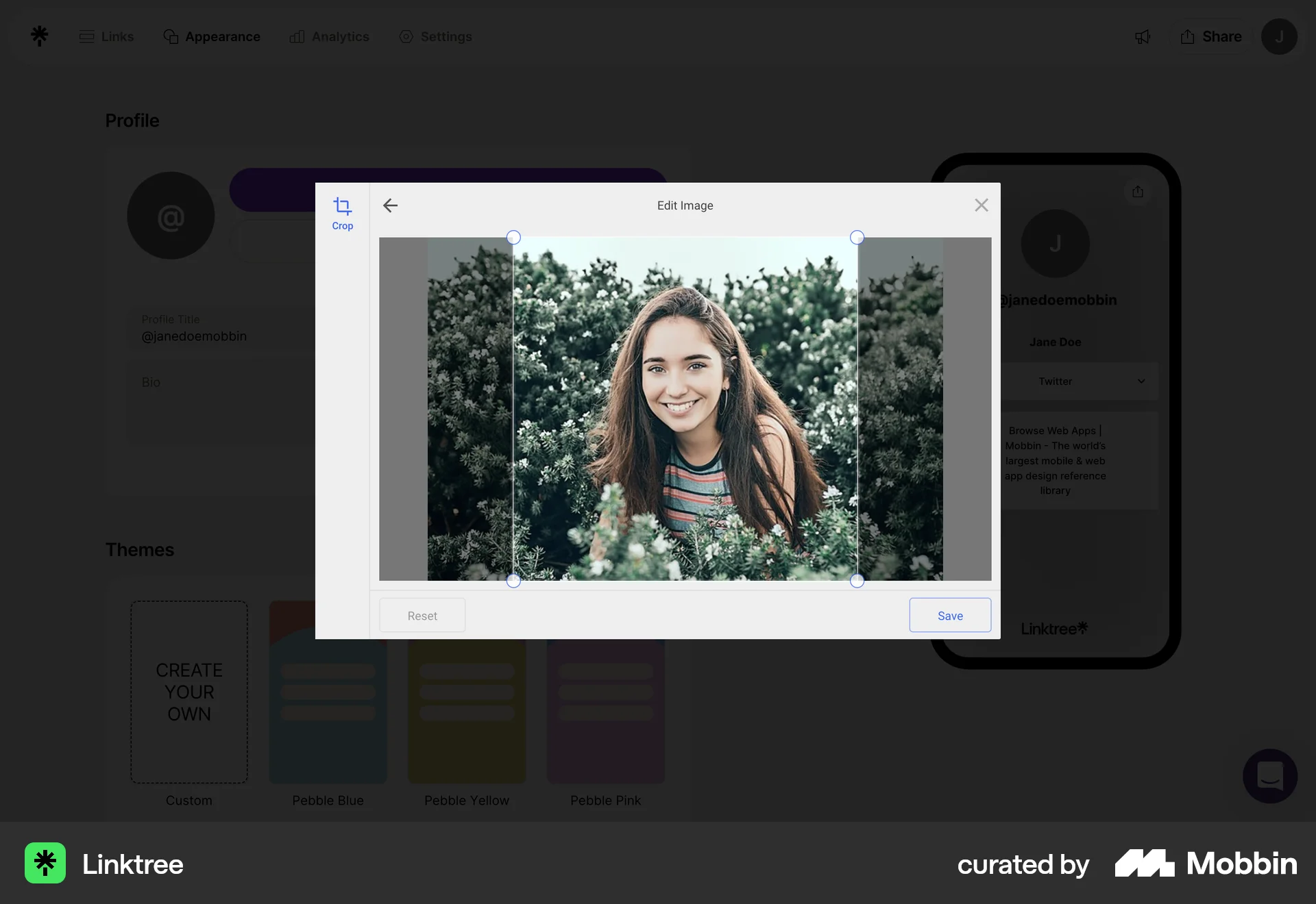 Linktree Web Media Editor screen