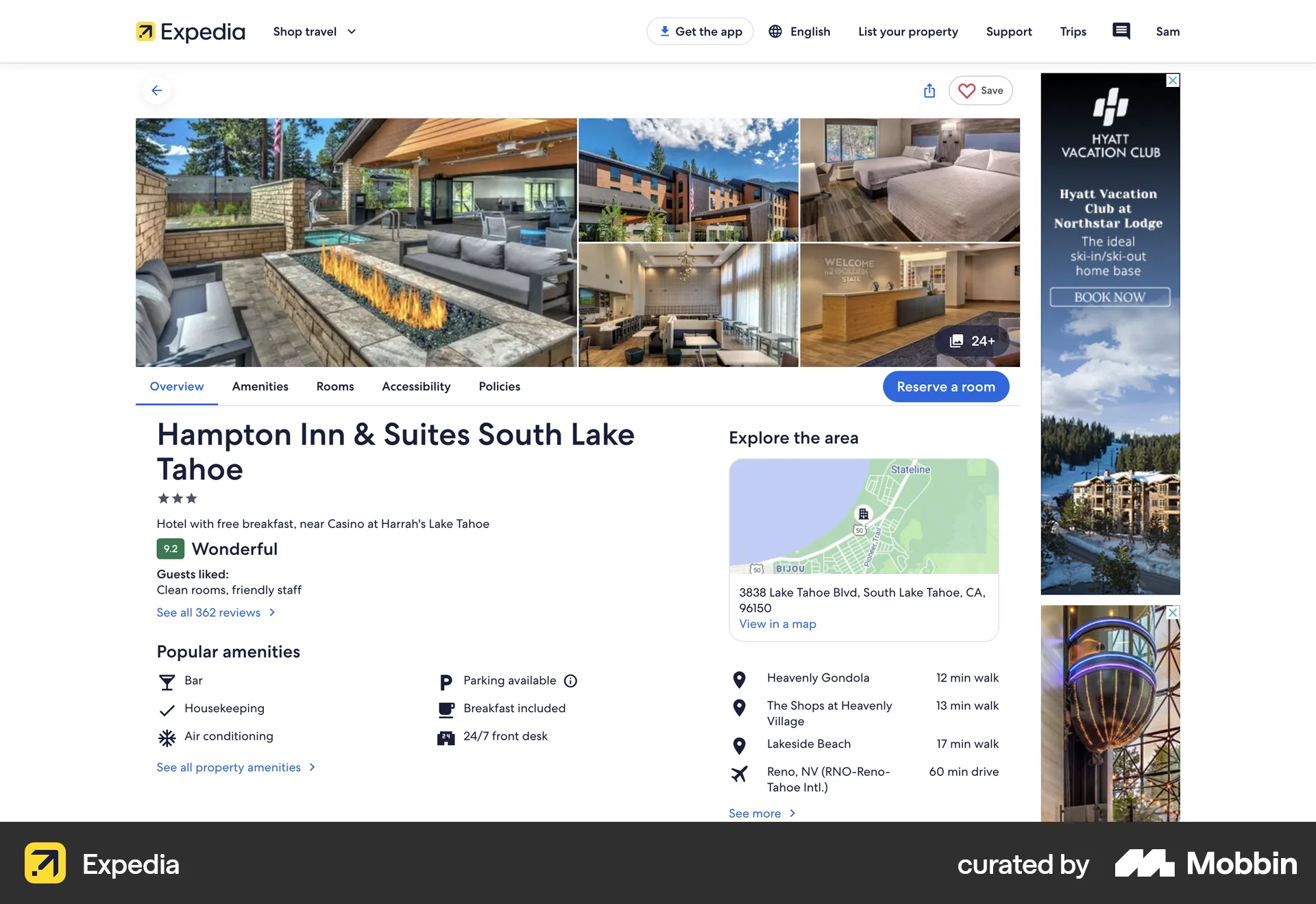 Expedia Web Product Detail screen