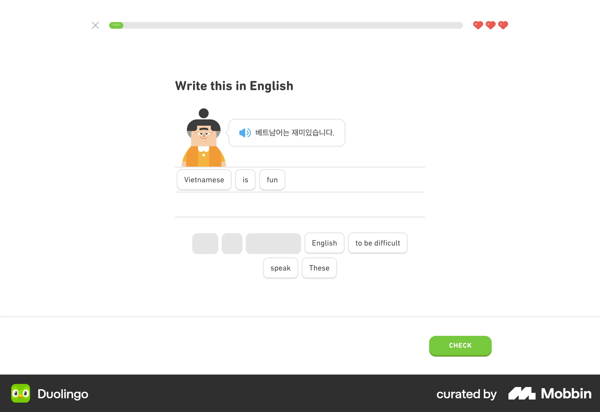 Duolingo Web Quiz screen
