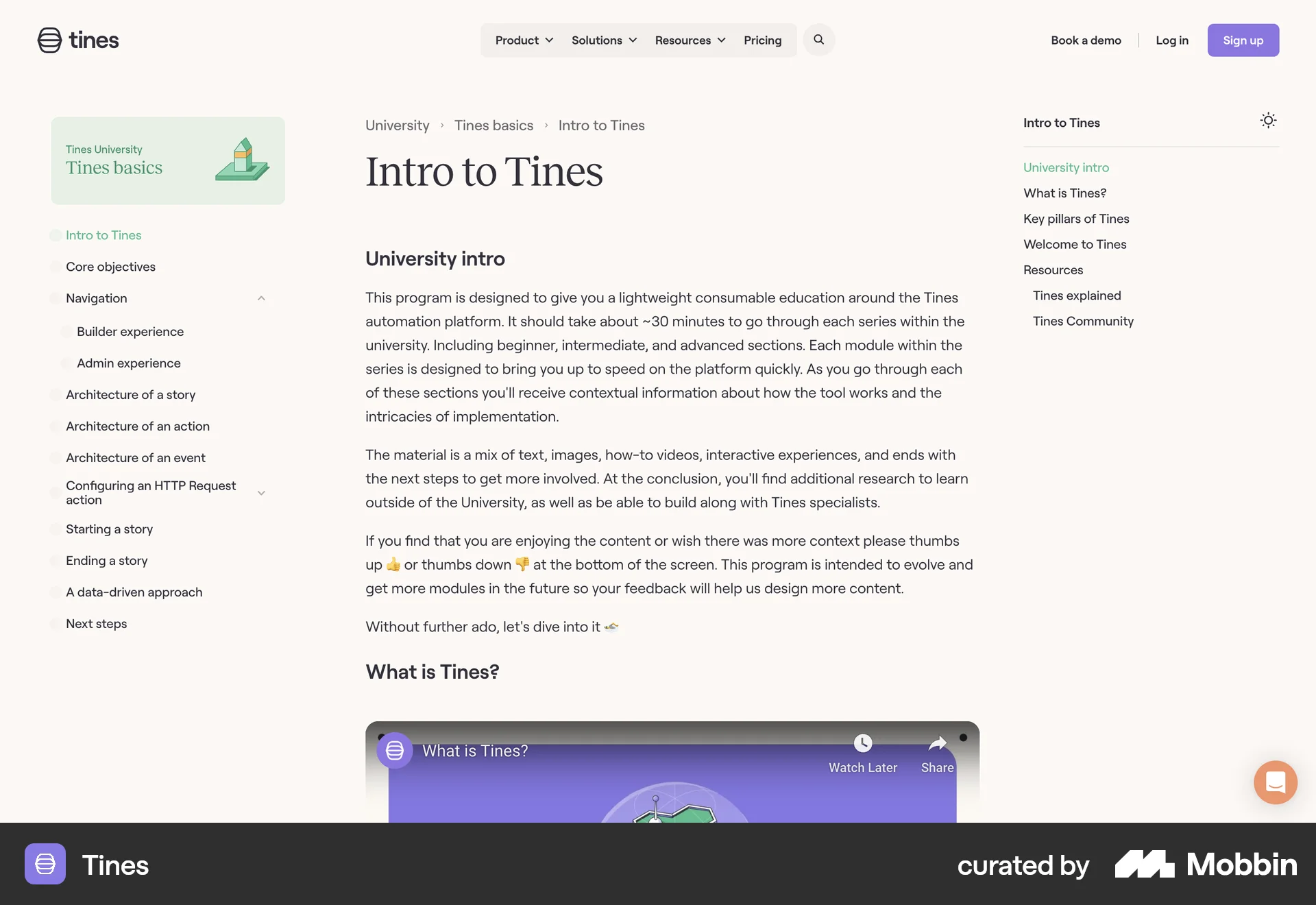 Tines Web screen containing Breadcrumbs UI element
