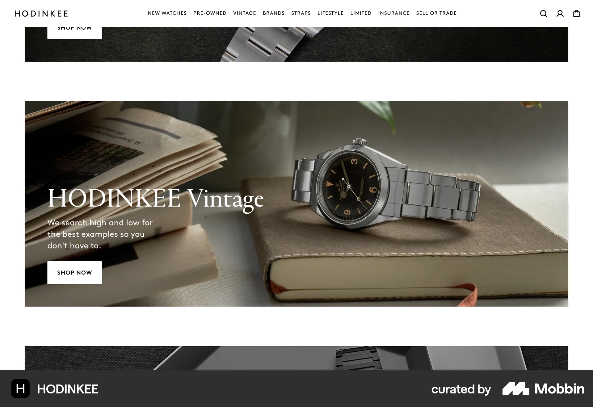 HODINKEE Web Shop & Storefront screen