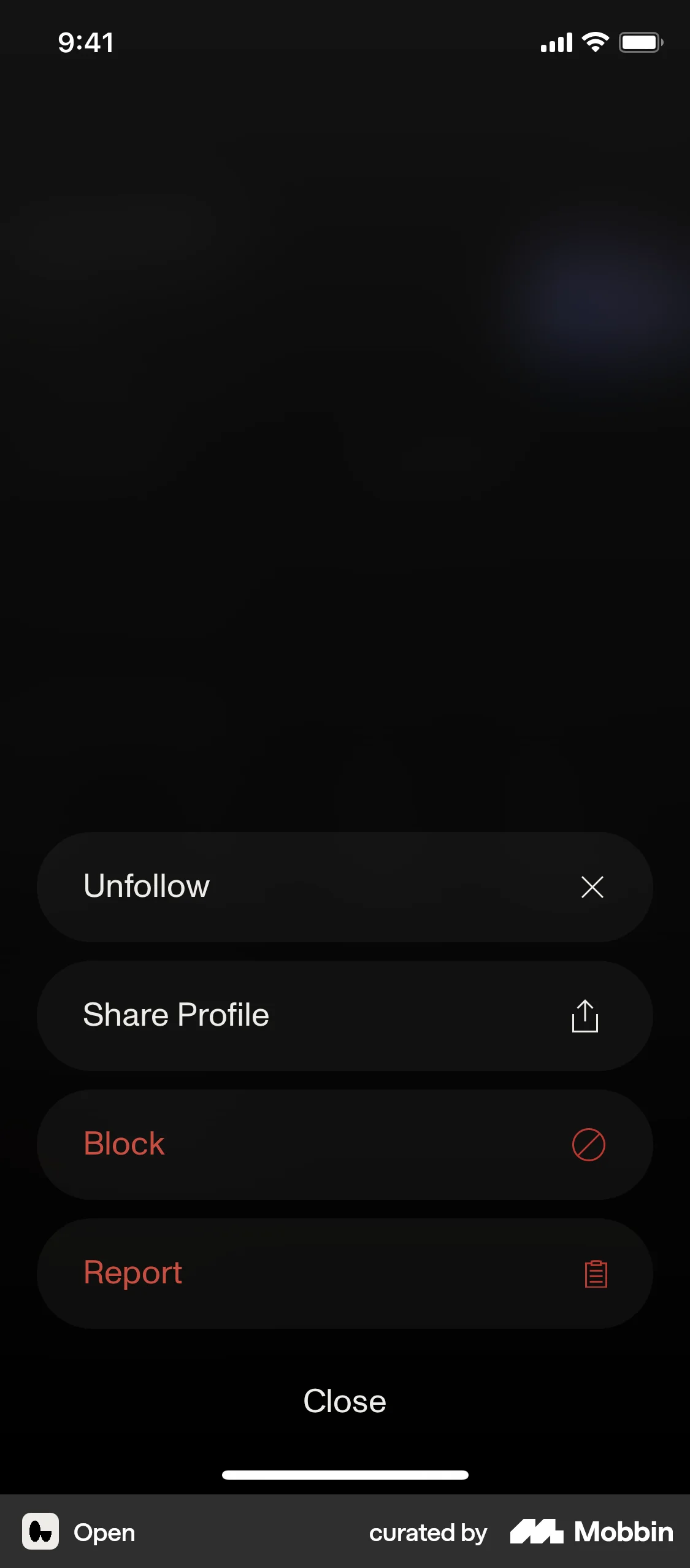Open iOS screen containing Action Sheet UI element
