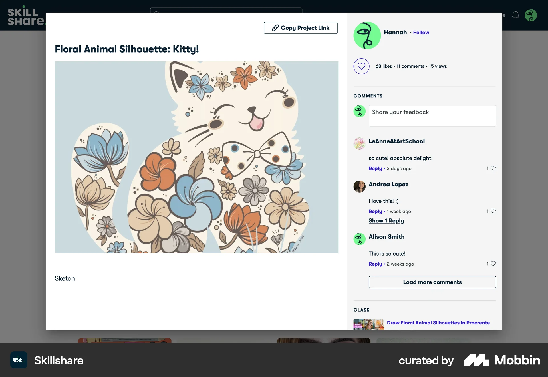 Skillshare Web Post Detail screen
