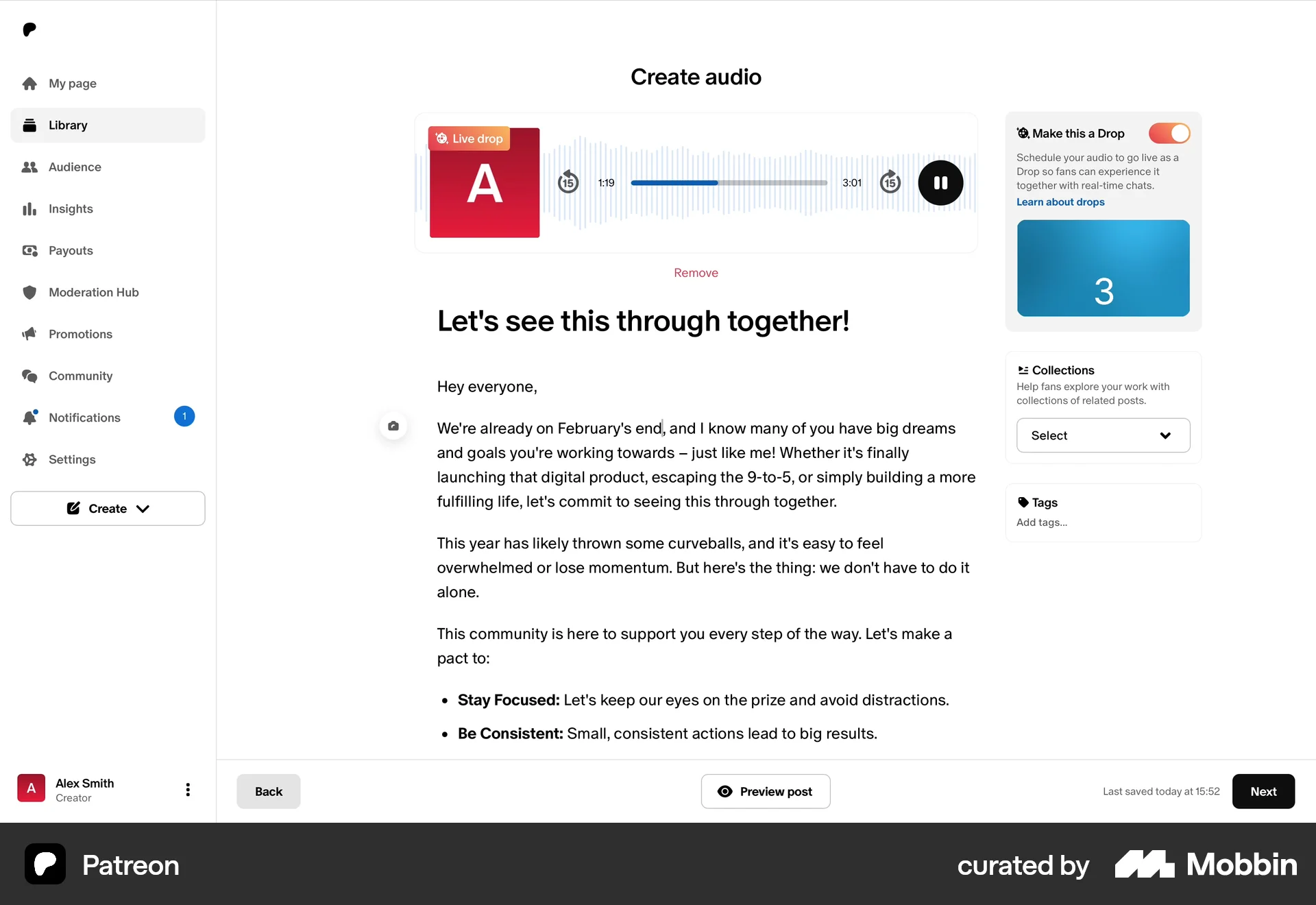 Patreon Web Audio Player screen