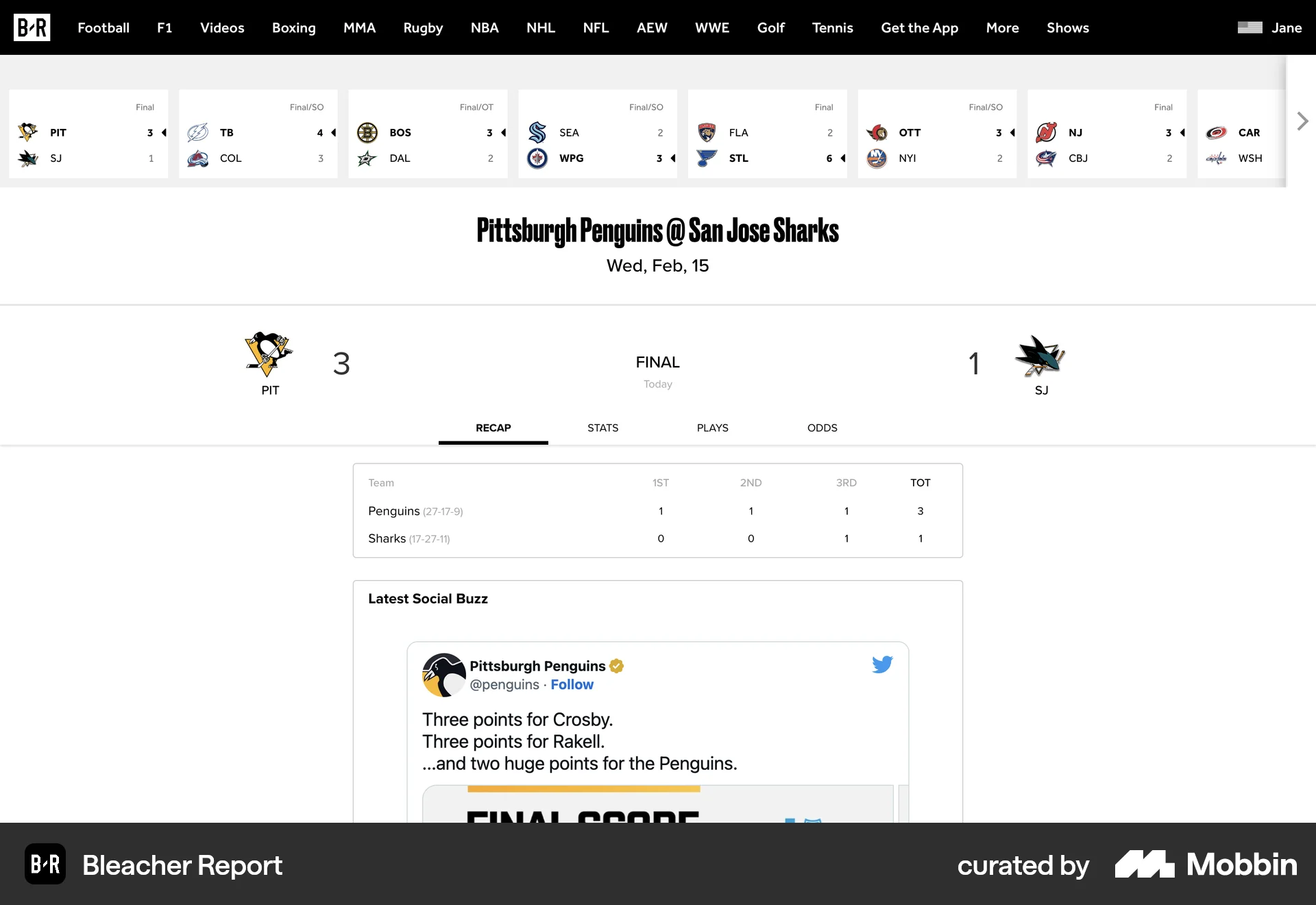 Bleacher Report Web Social Feed screen