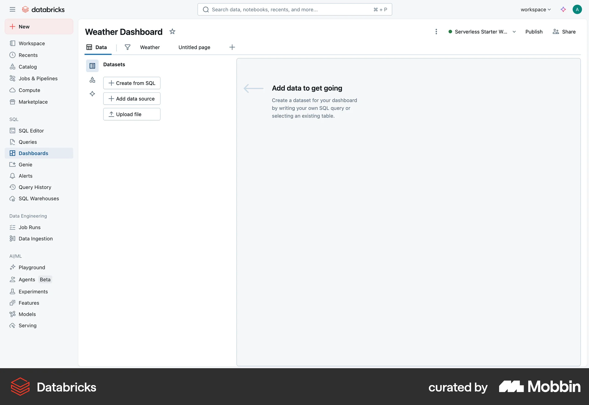 Databricks Web Action Option screen