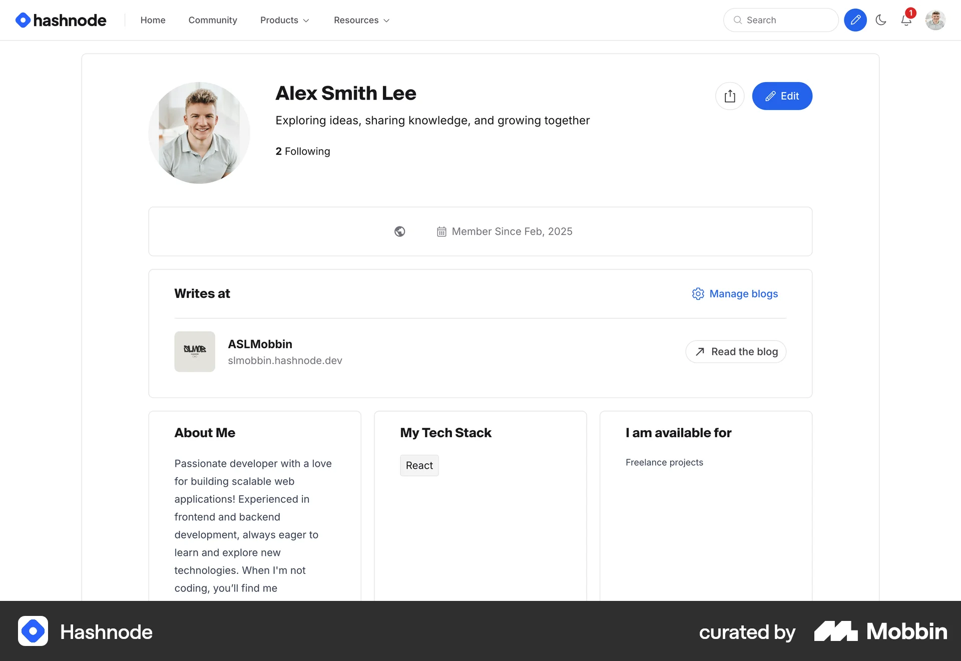 Hashnode Web My Account & Profile screen