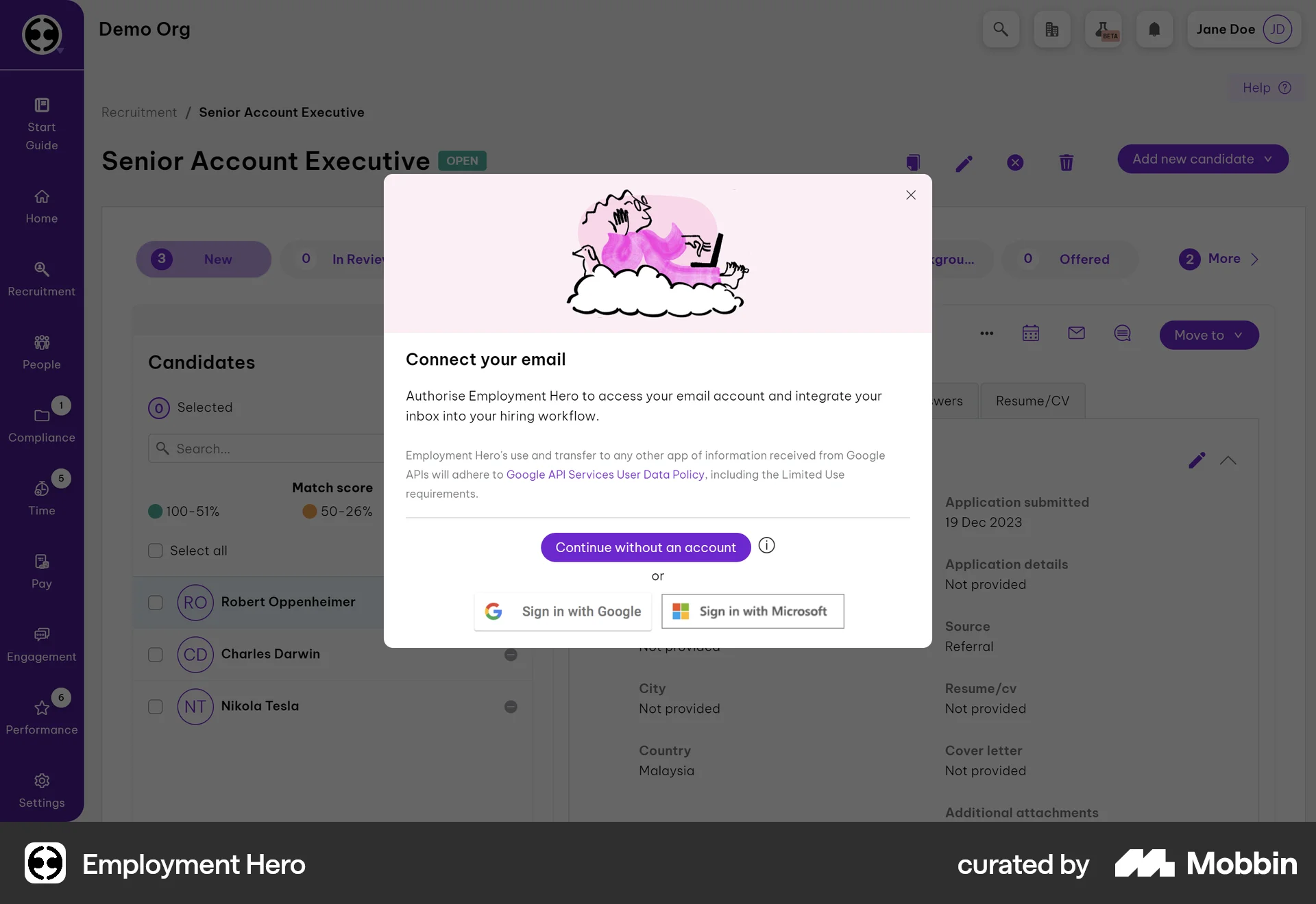 Employment Hero Web Permission screen