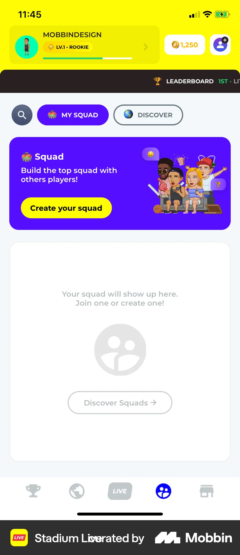 Stadium Live iOS Groups & Community screen