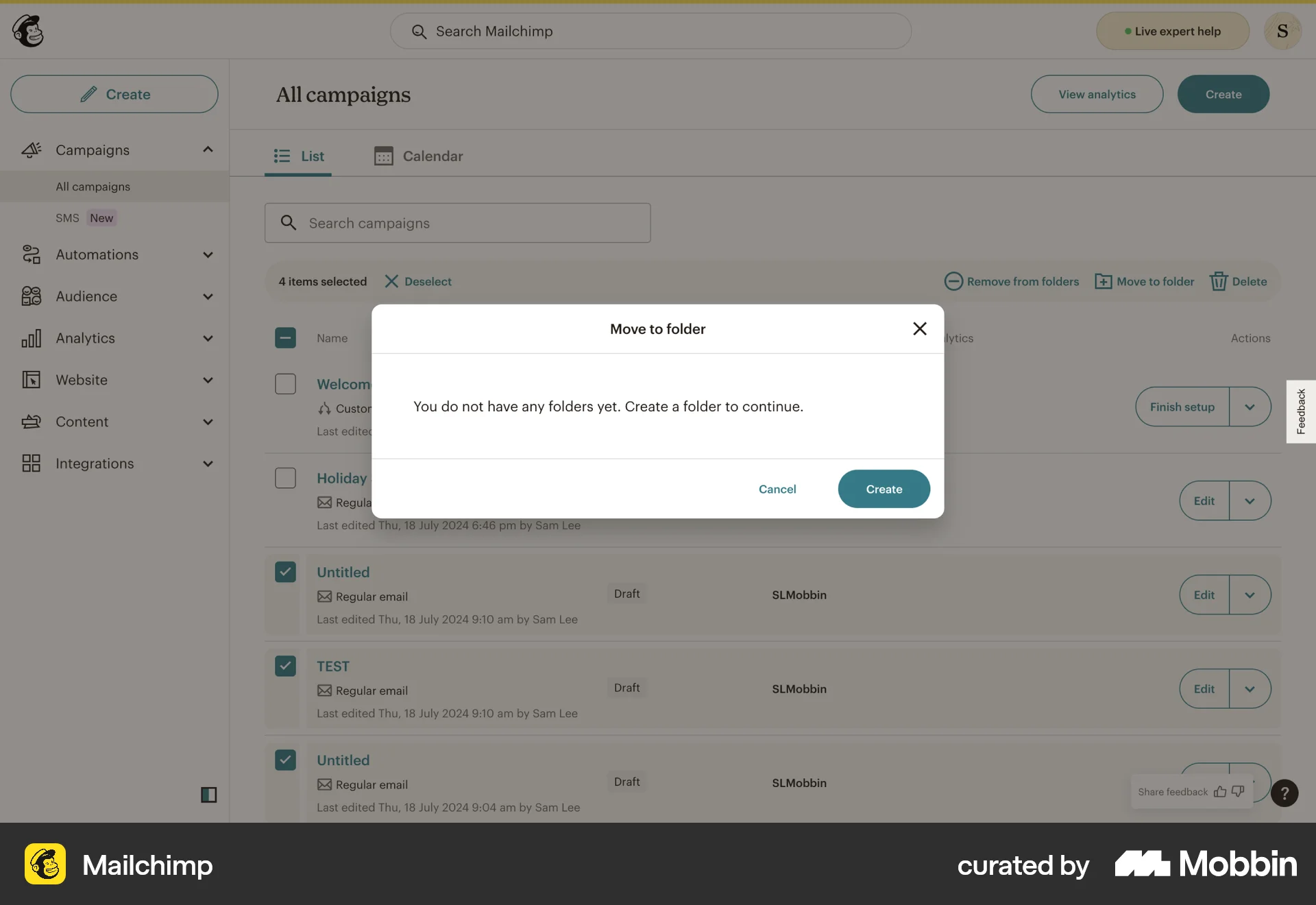 Mailchimp Web Move screen