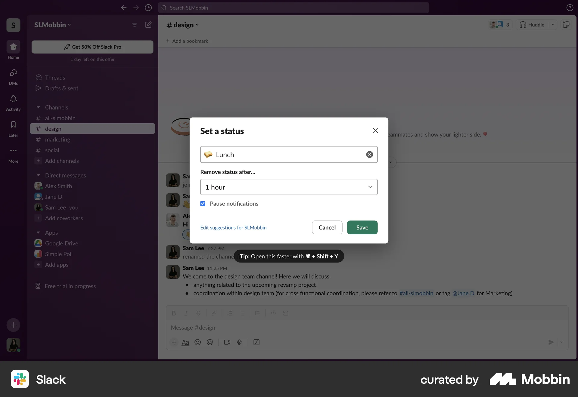 Slack Web screen containing Keyboard Key UI element