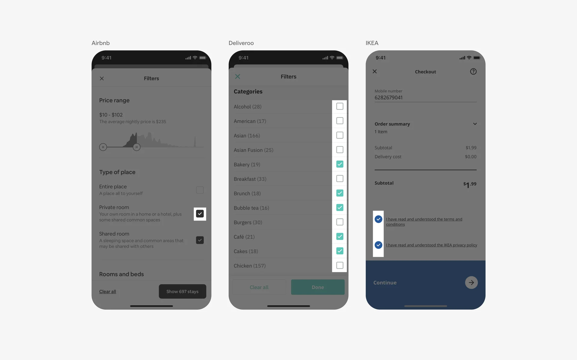 Checkbox UI Design: Best practices, Design variants & Examples | Mobbin