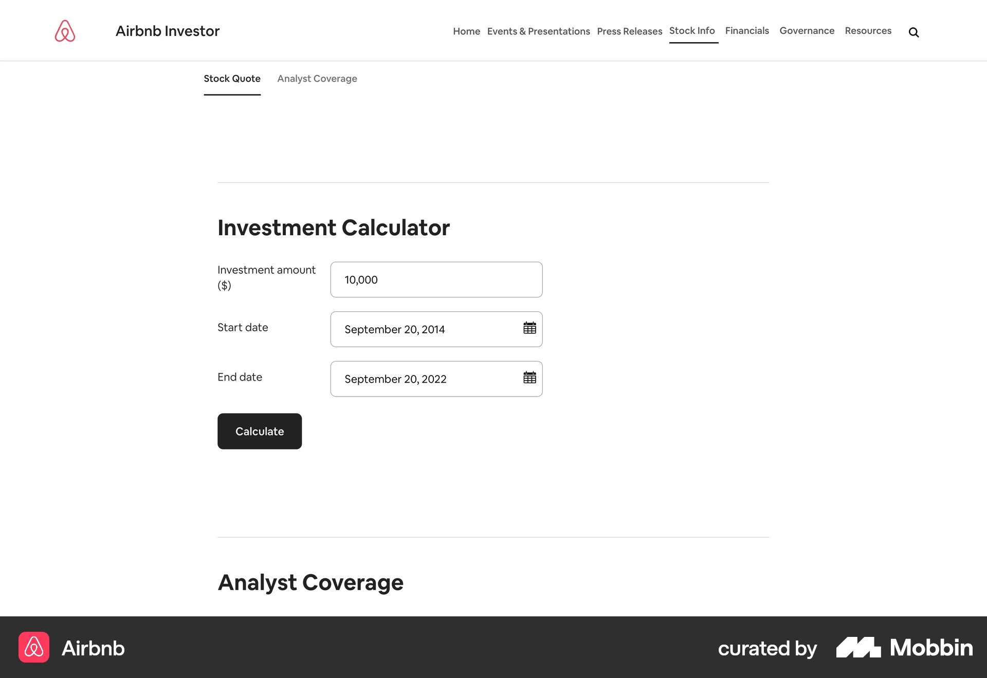 Airbnb Web screen containing Date Picker UI element