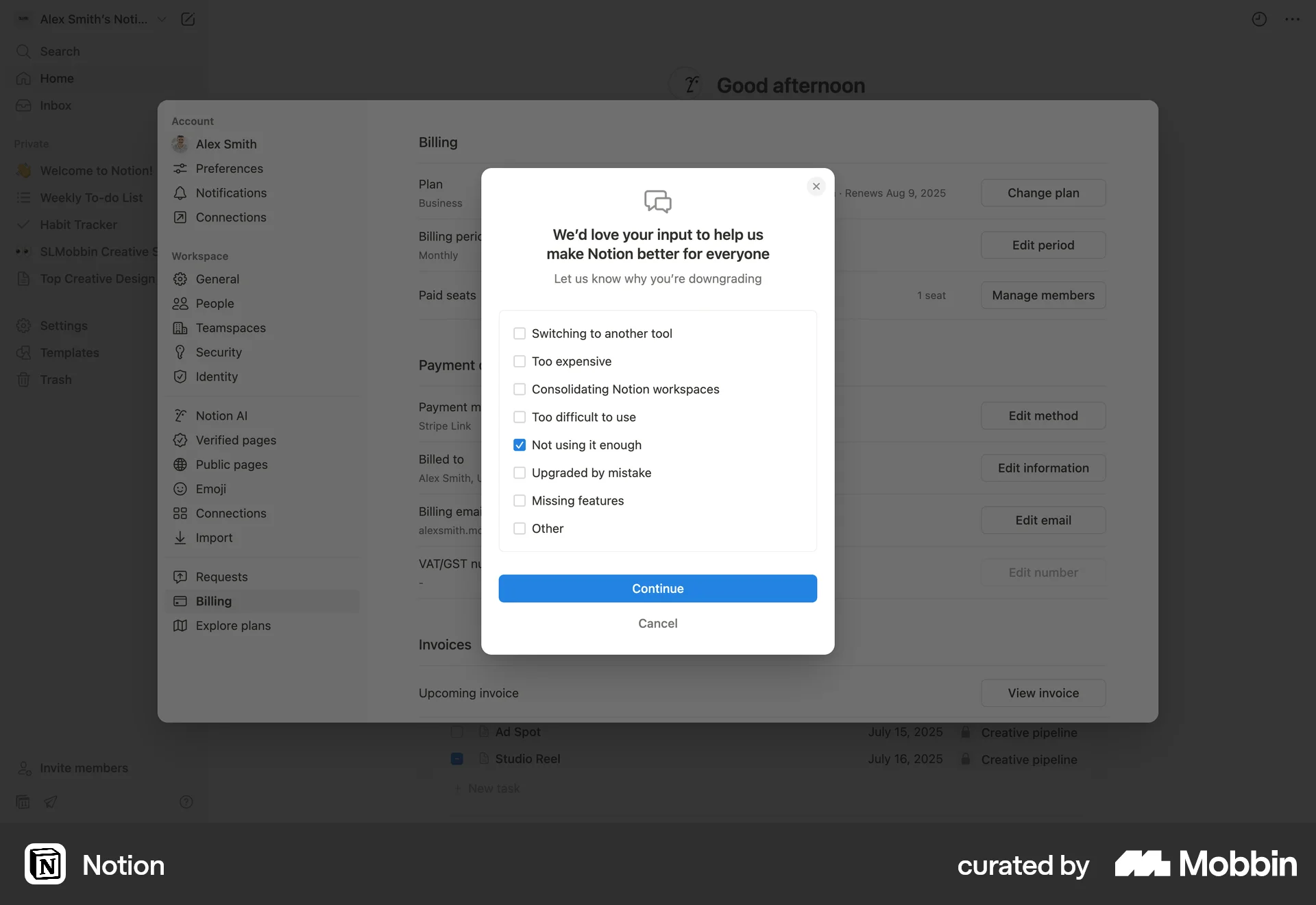Notion Web Cancel screen