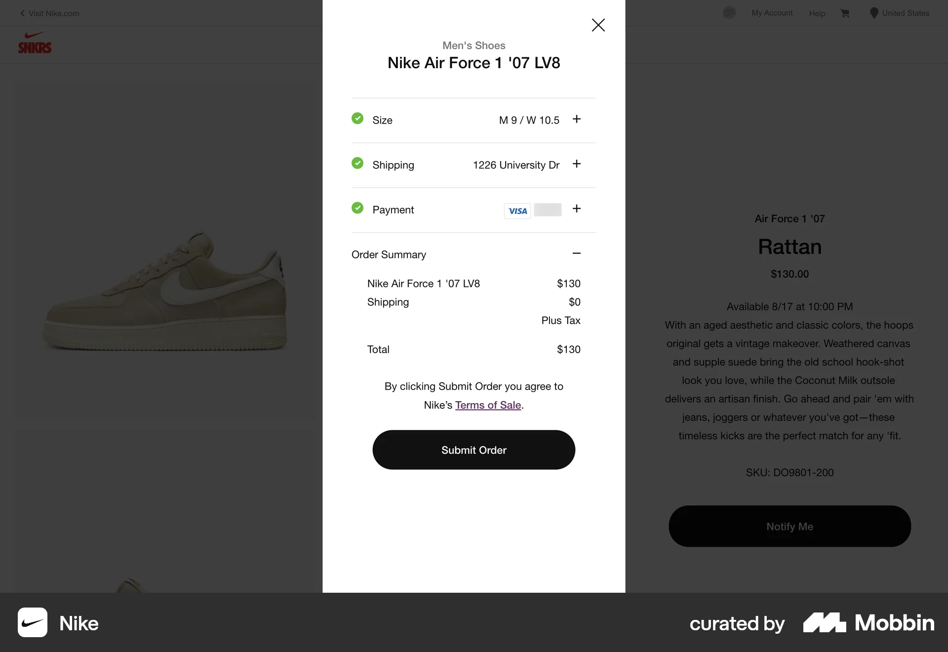 Nike Web Checkout screen