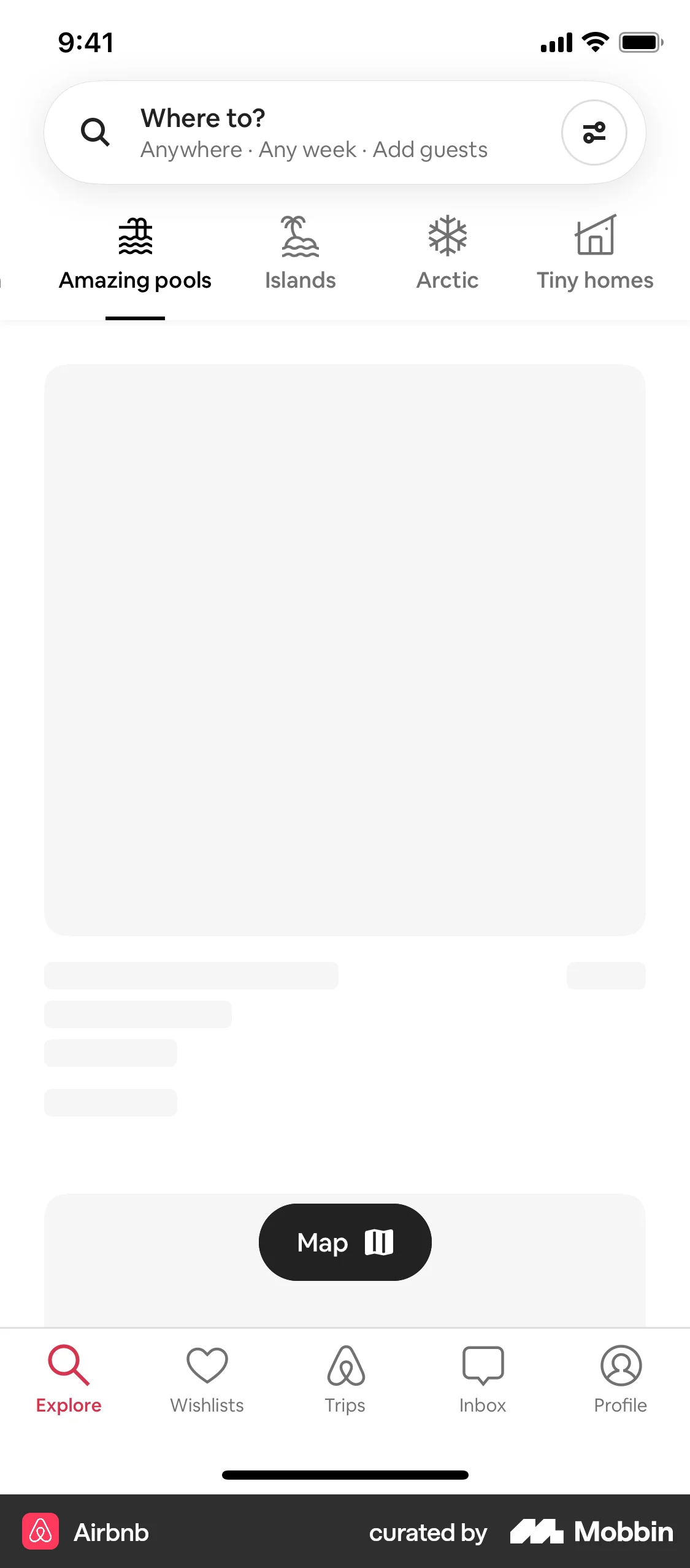 Airbnb iOS screen containing Skeleton UI element