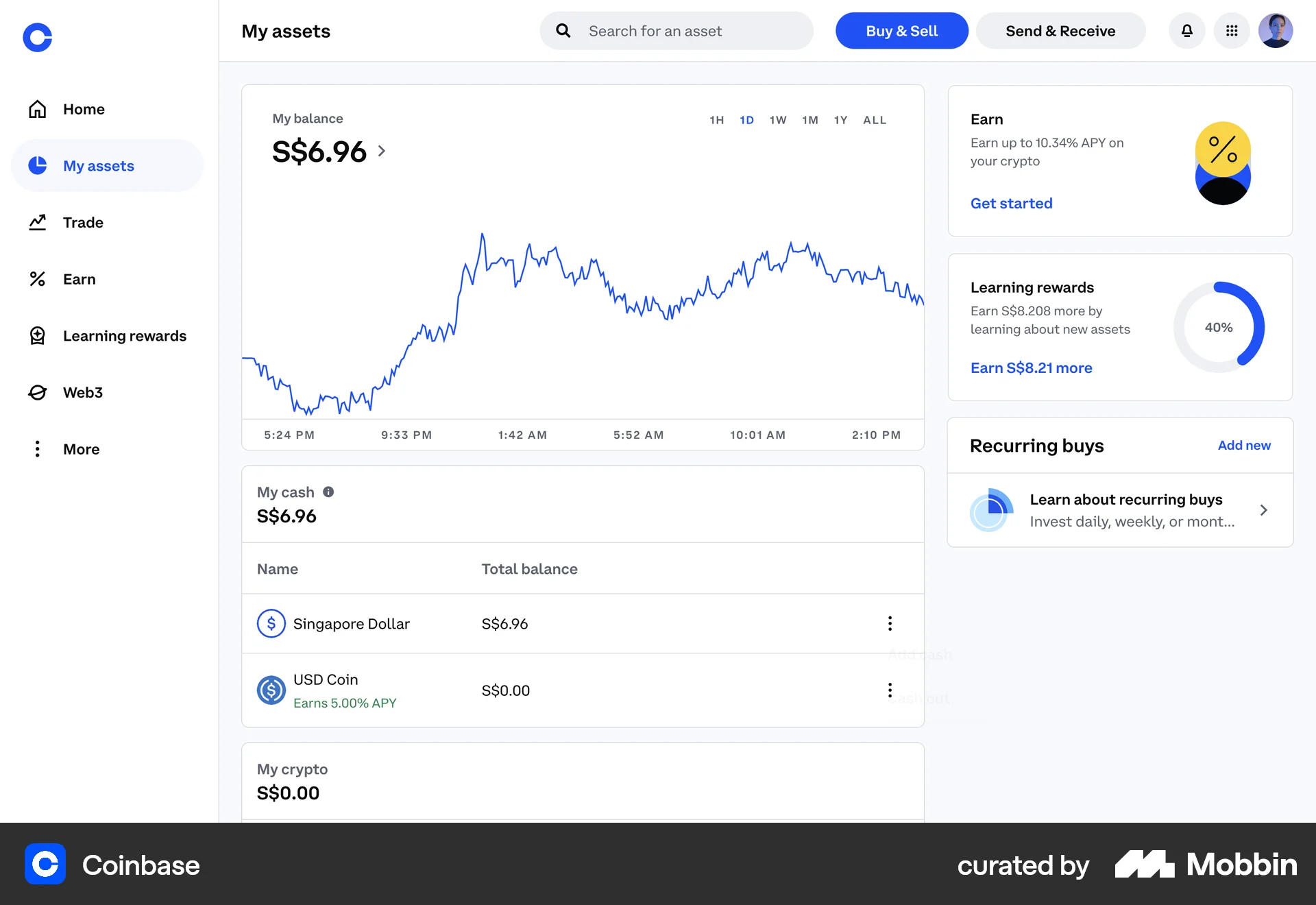 Coinbase Web Wallet & Balance screen