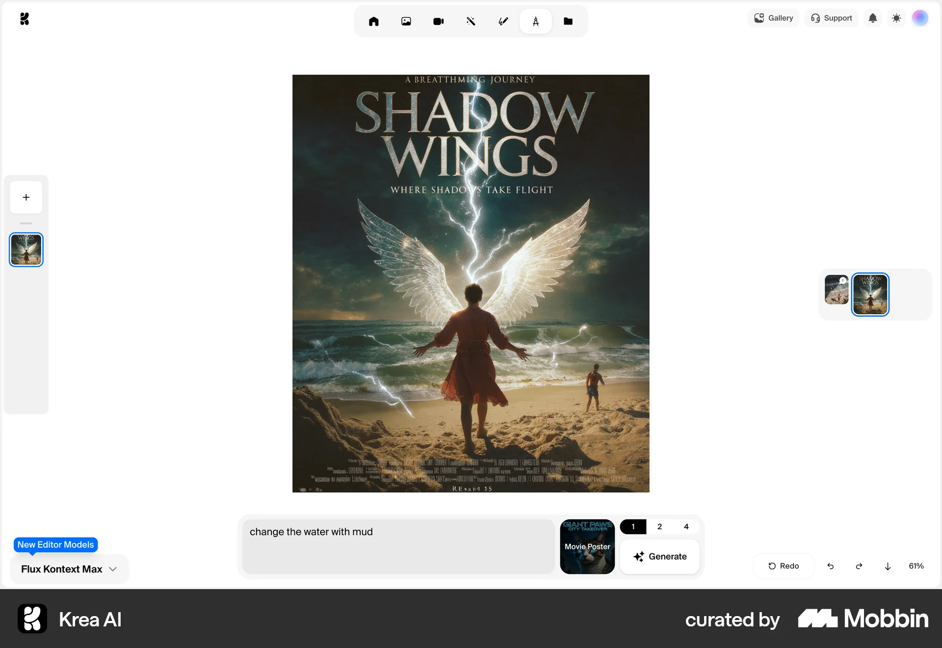 Krea AI Web screen containing Segmented Control UI element