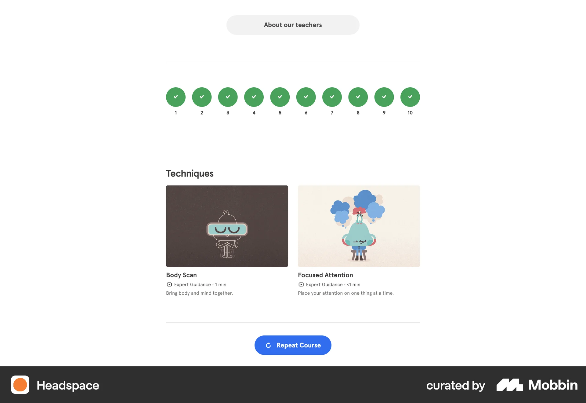 Headspace Web Progress screen