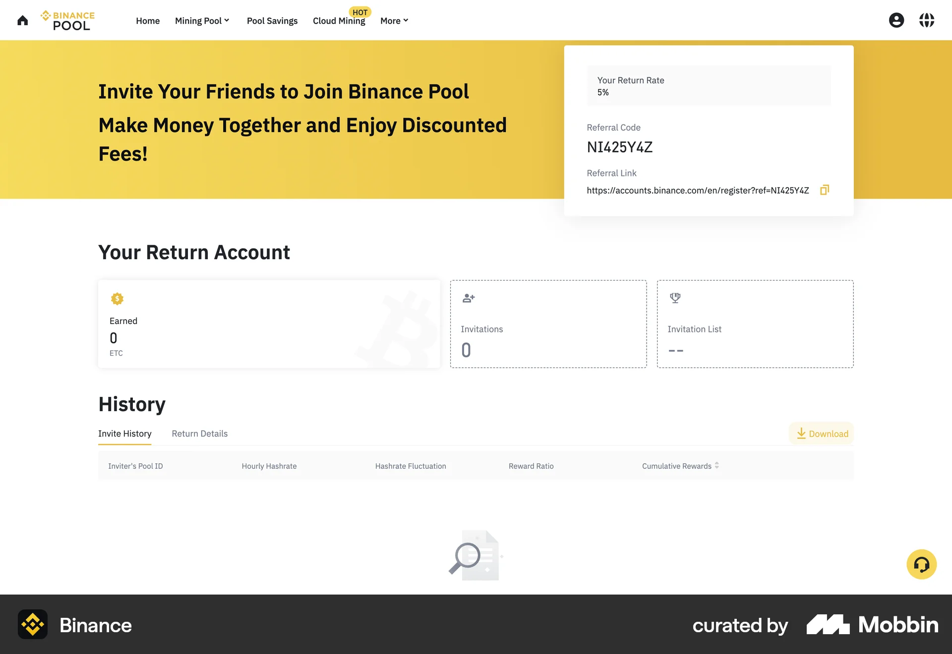 Binance Web Invite & Refer Friends screen
