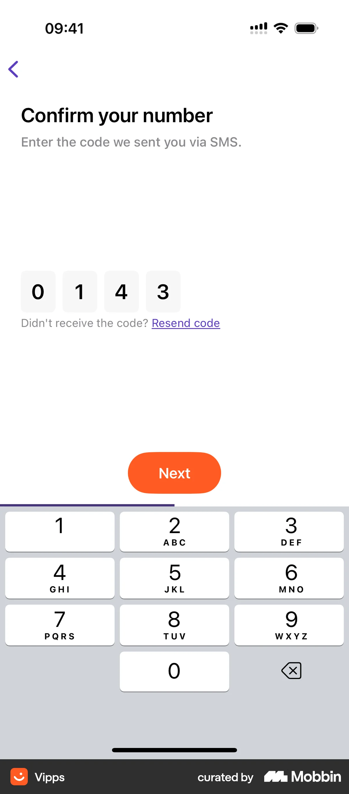 Vipps iOS Verification screen