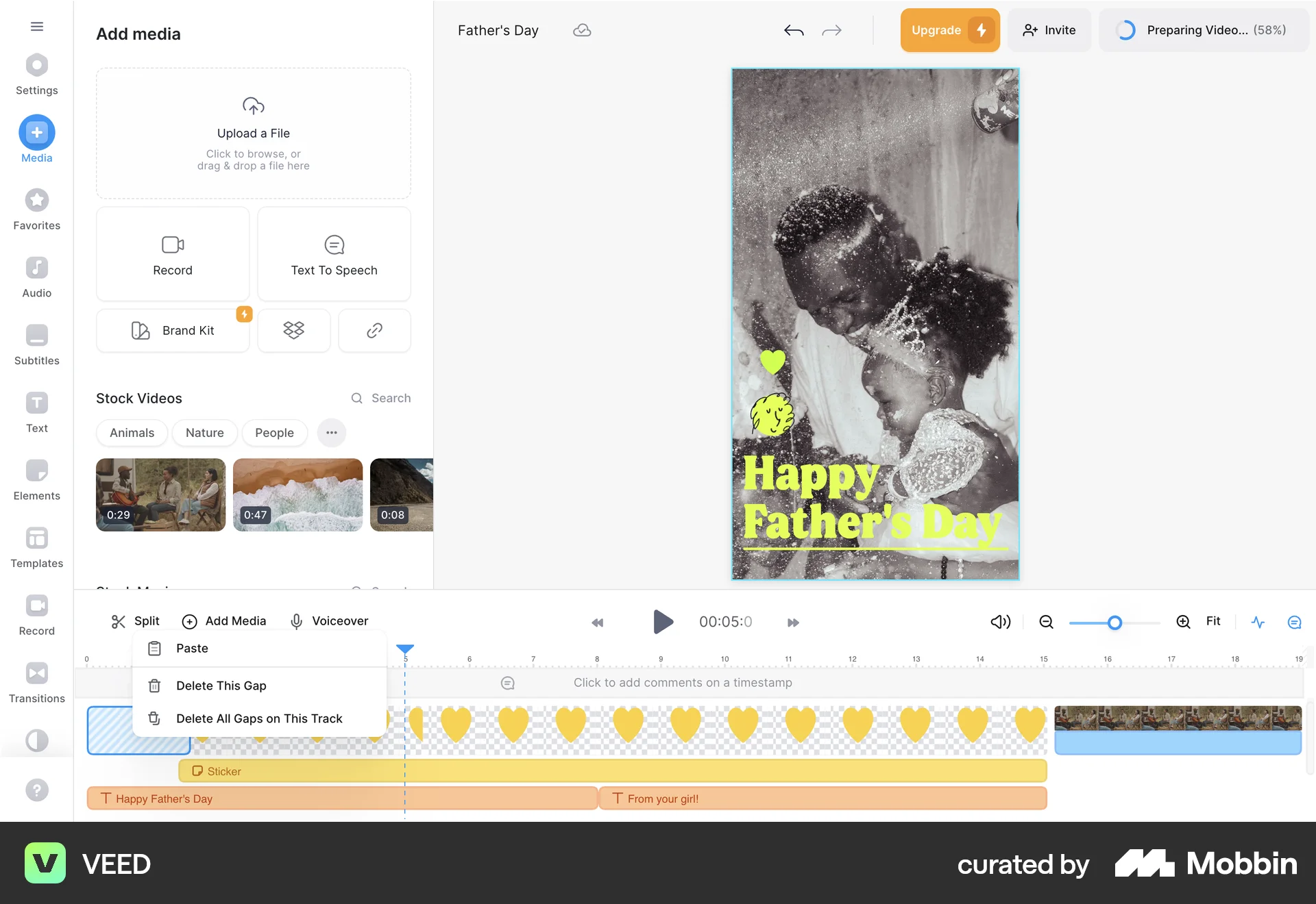 VEED Web screen containing Context Menu UI element
