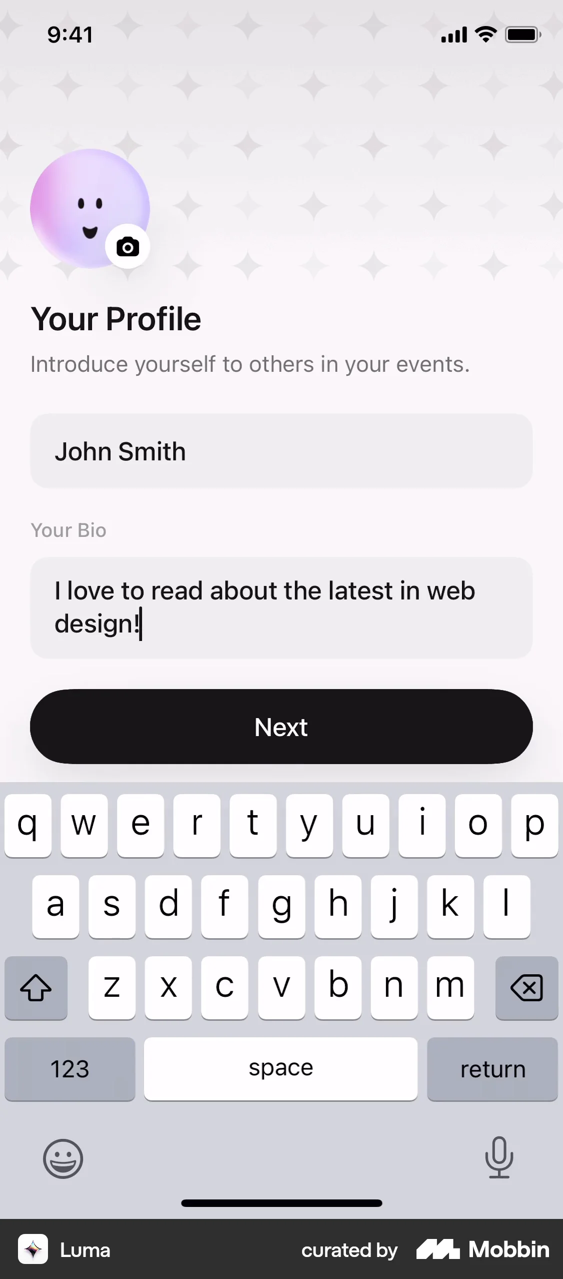 Luma Onboarding screen