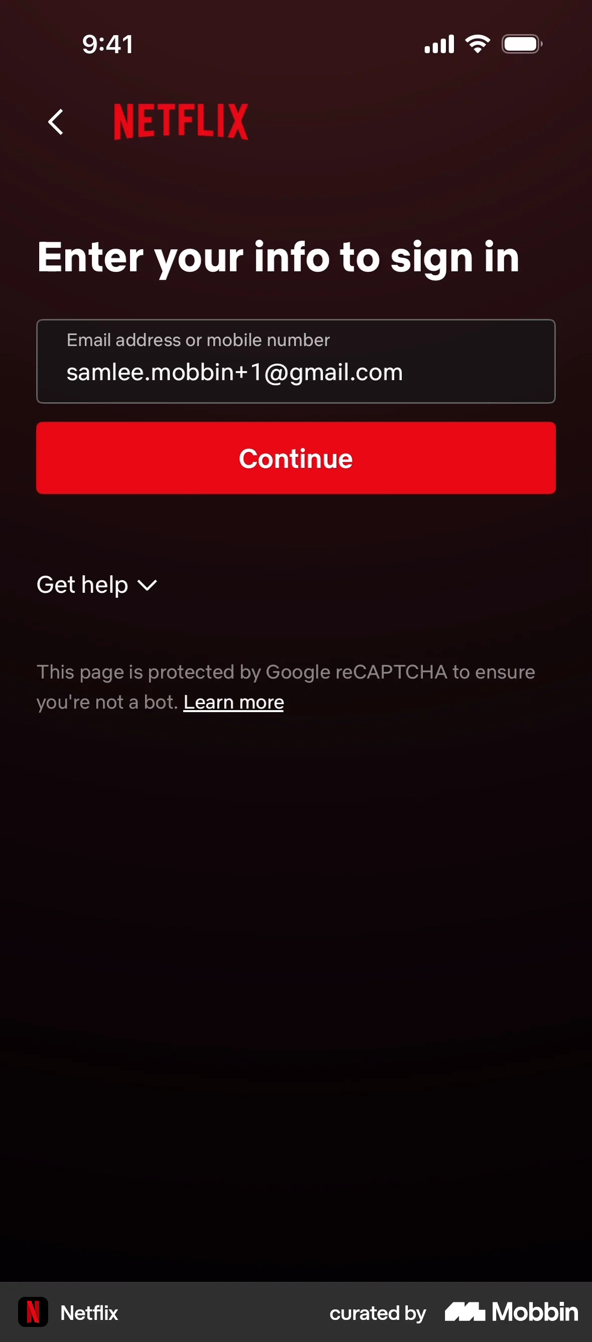 Netflix iOS Login screen