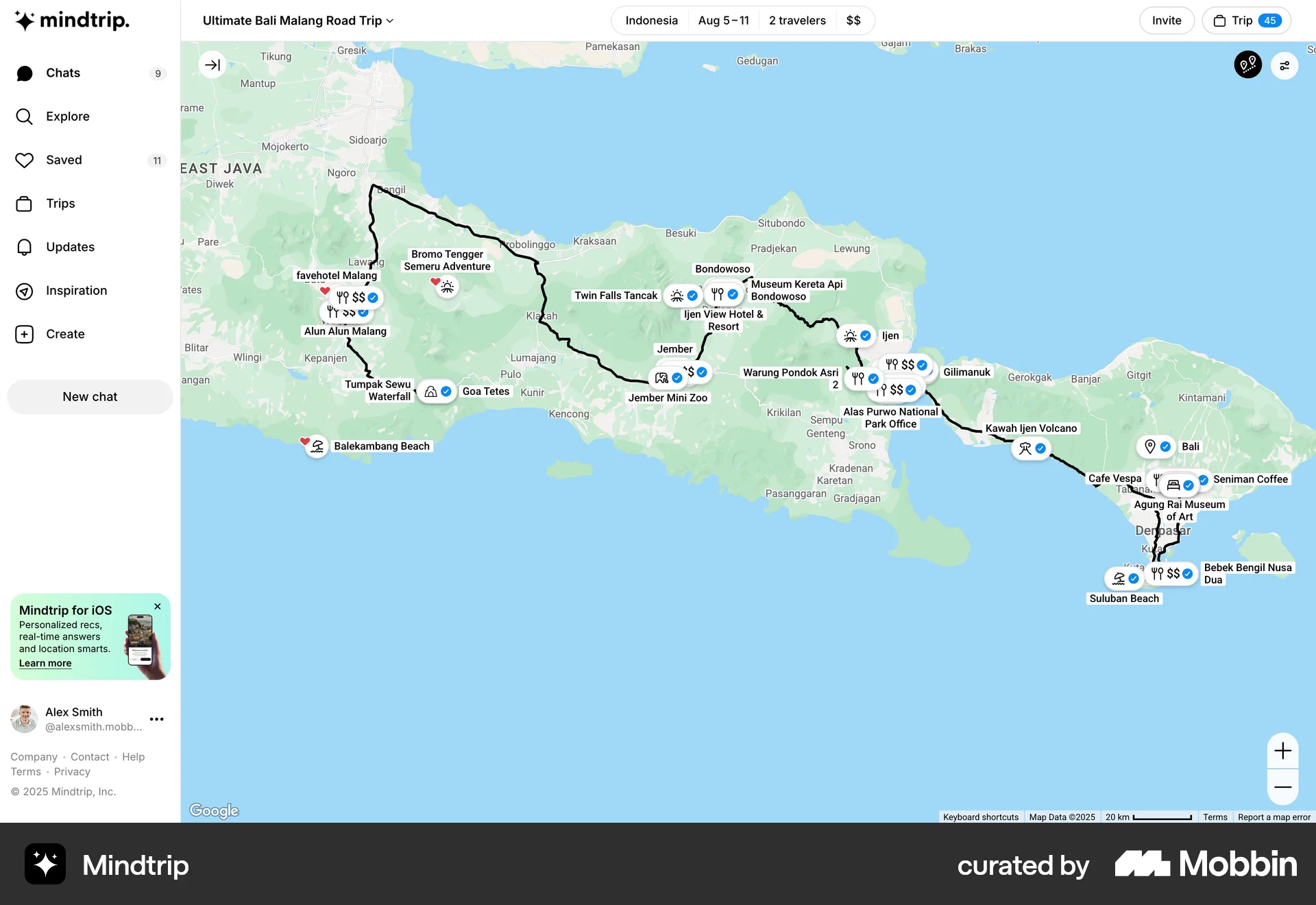 Mindtrip Web Map screen