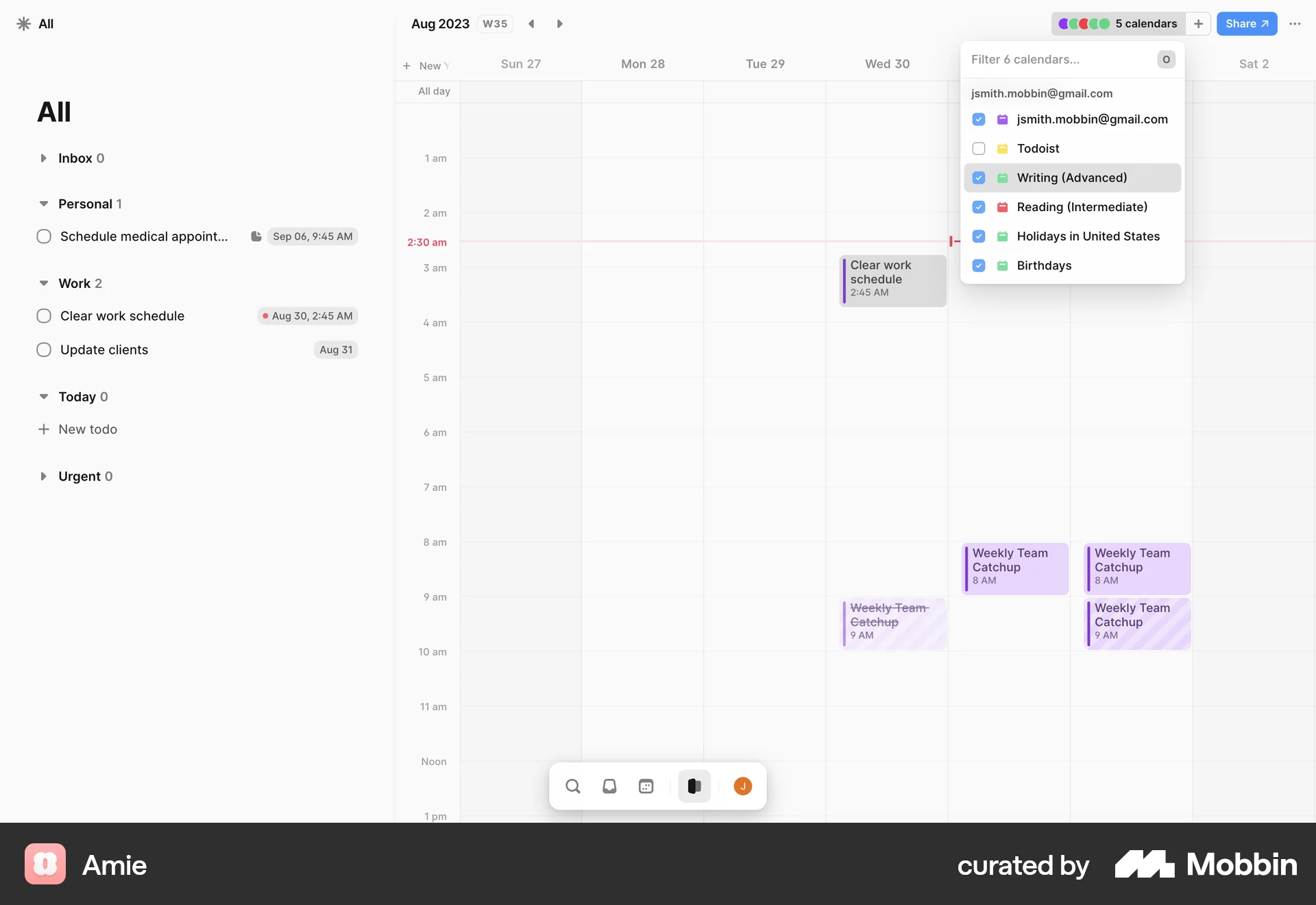 Amie Web screen containing Dropdown Menu UI element