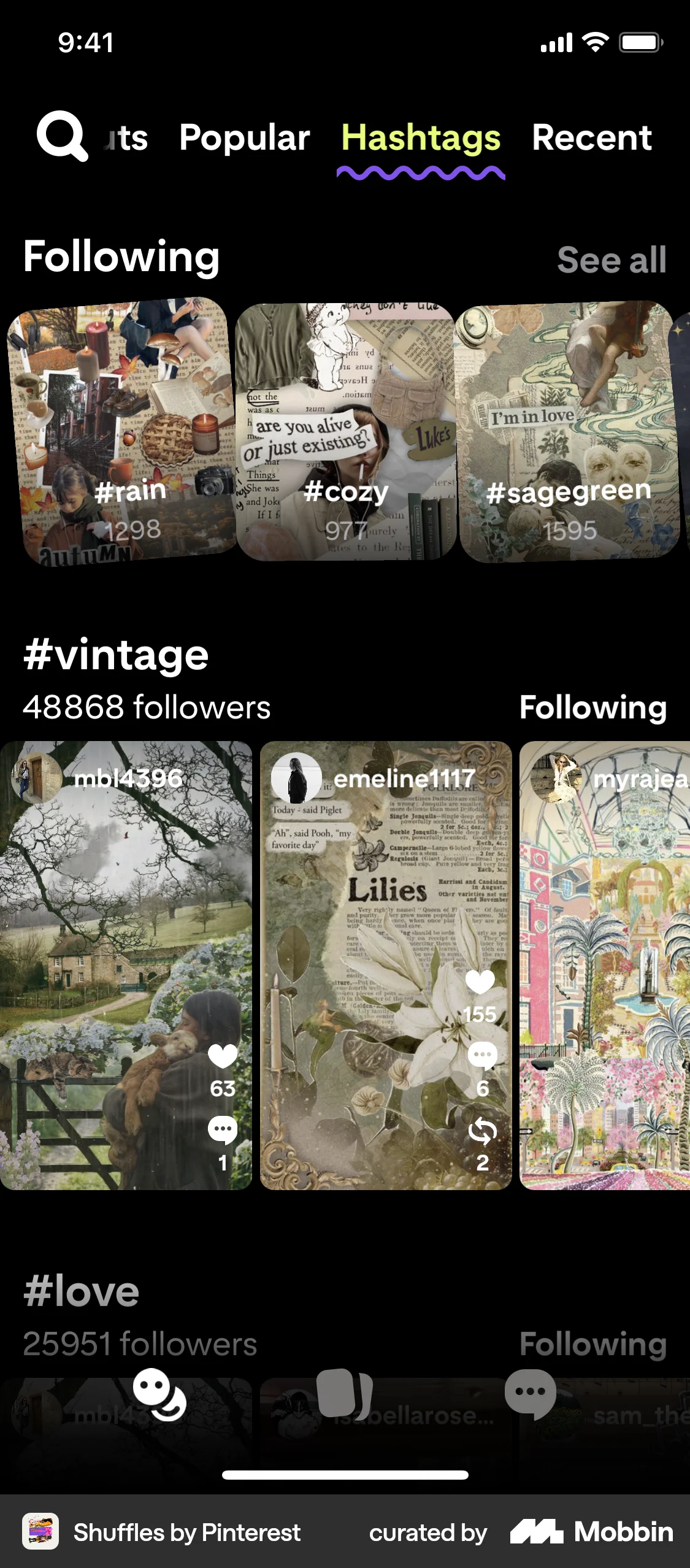 Shuffles by Pinterest iOS Social Feed screen