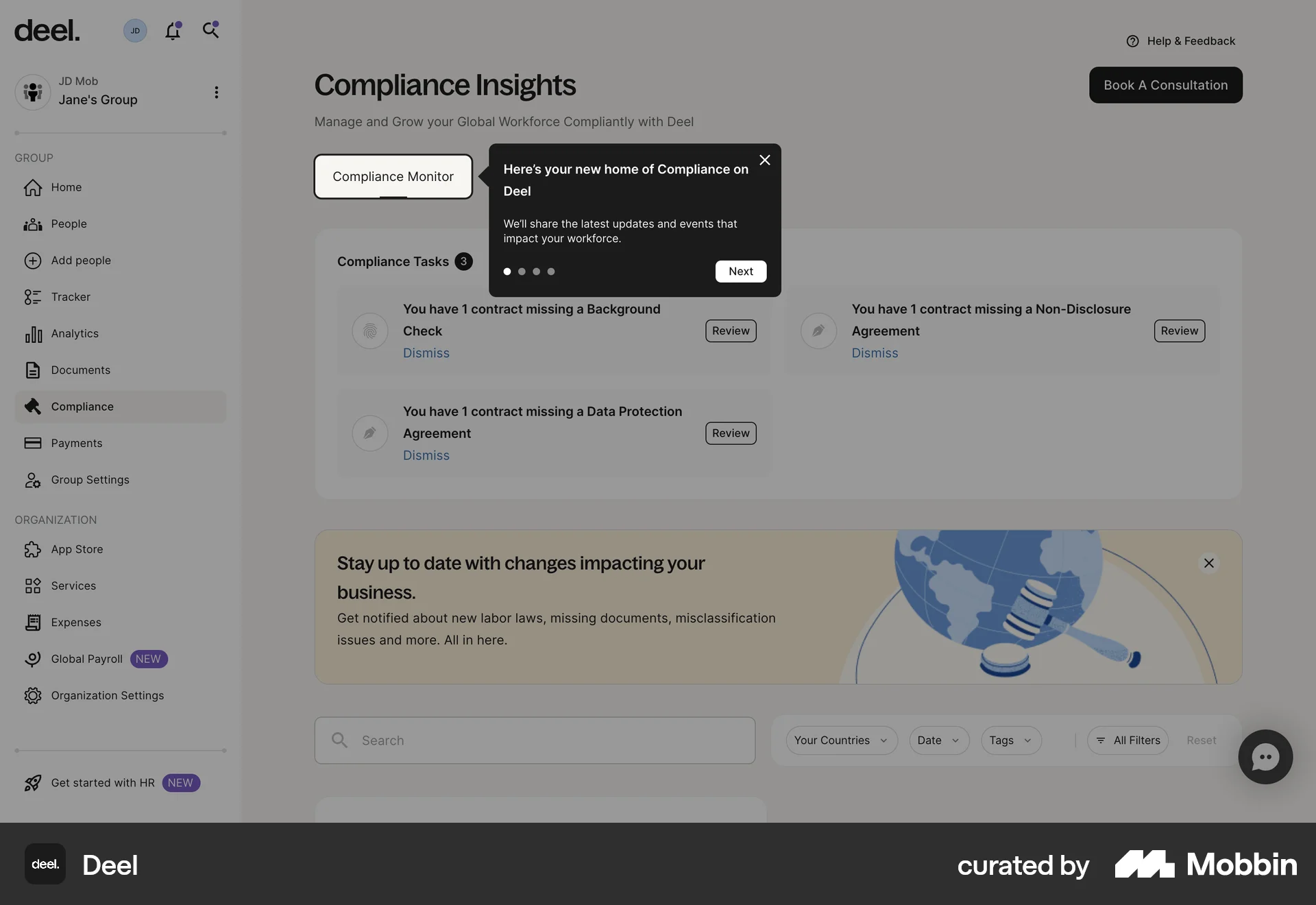 Deel Web screen containing Coach Marks UI element