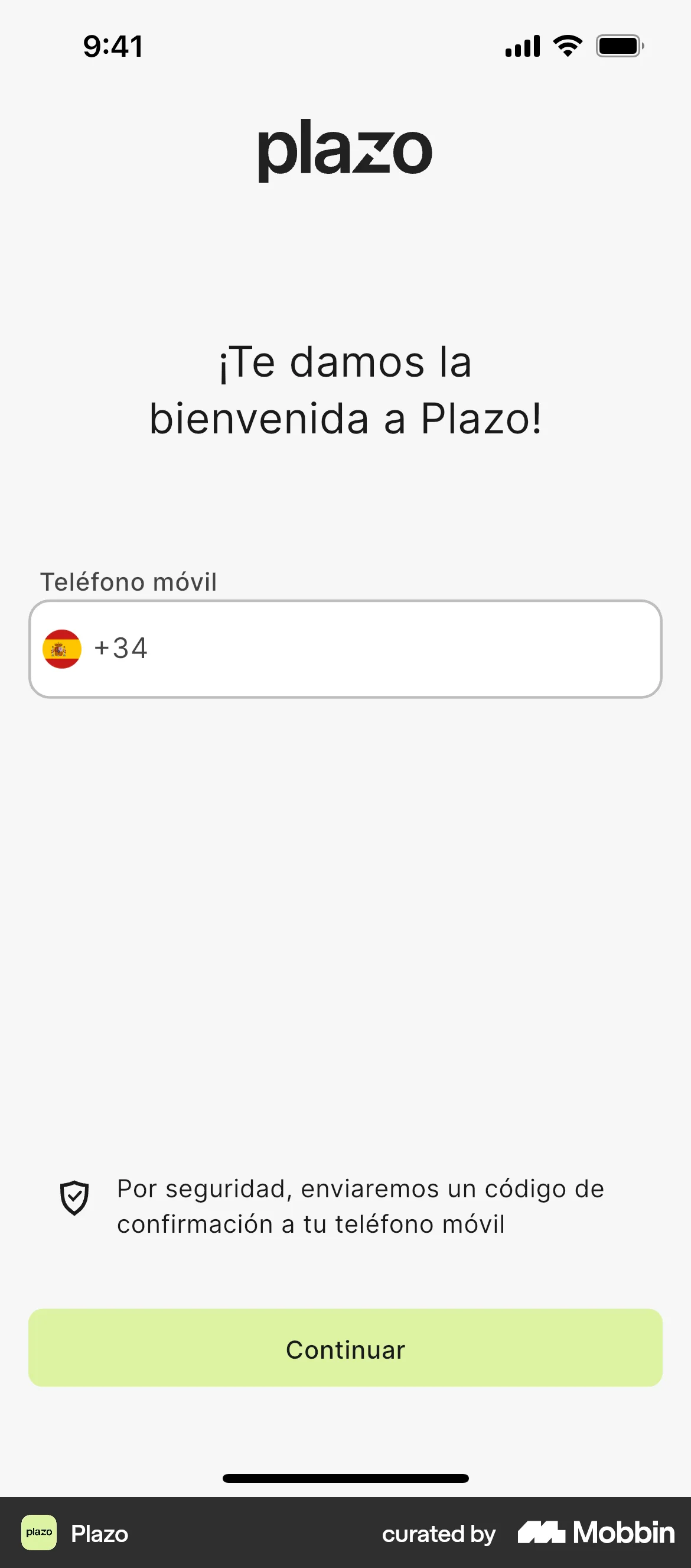 Plazo Onboarding screen