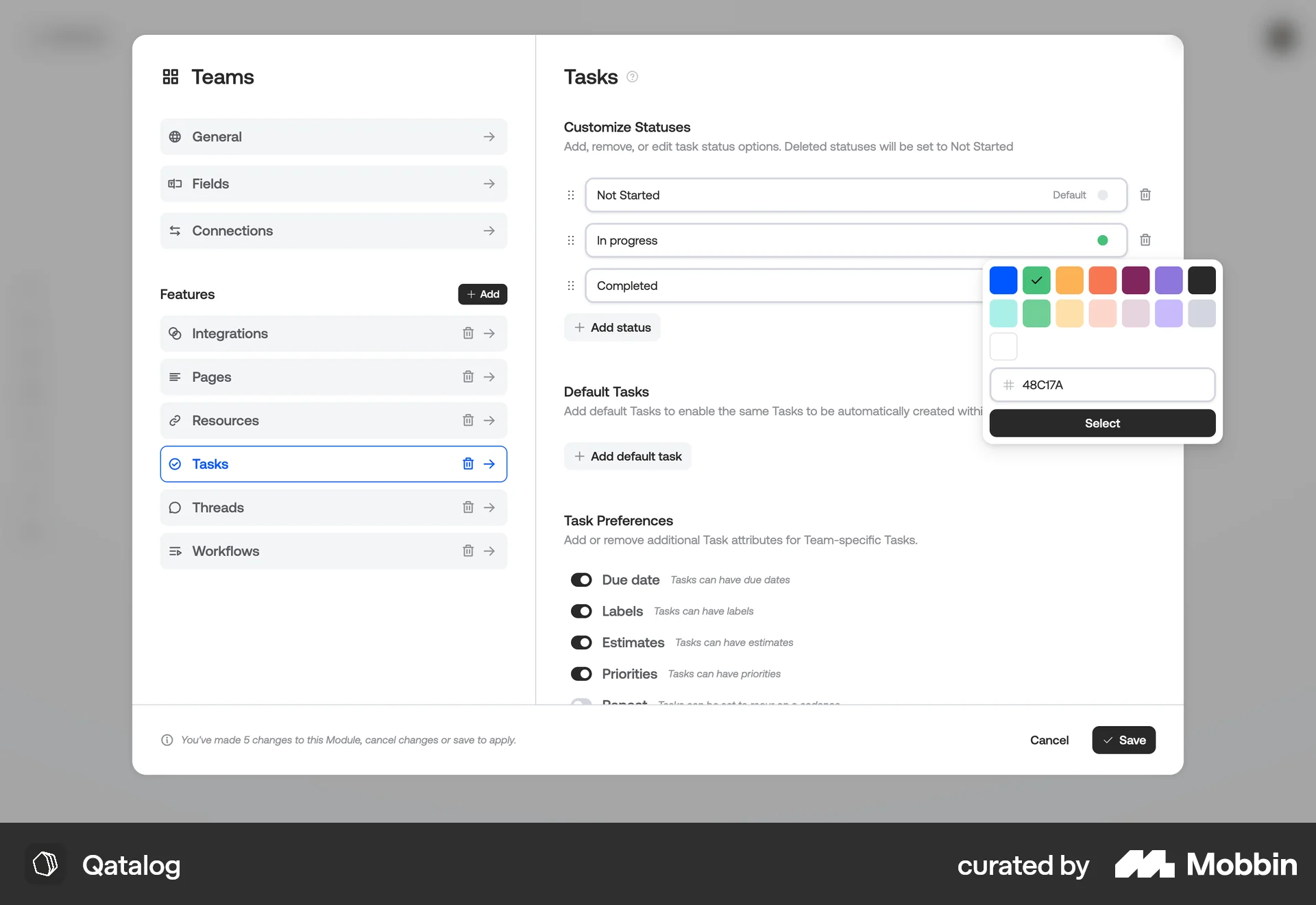 Qatalog Web screen containing Color Picker UI element