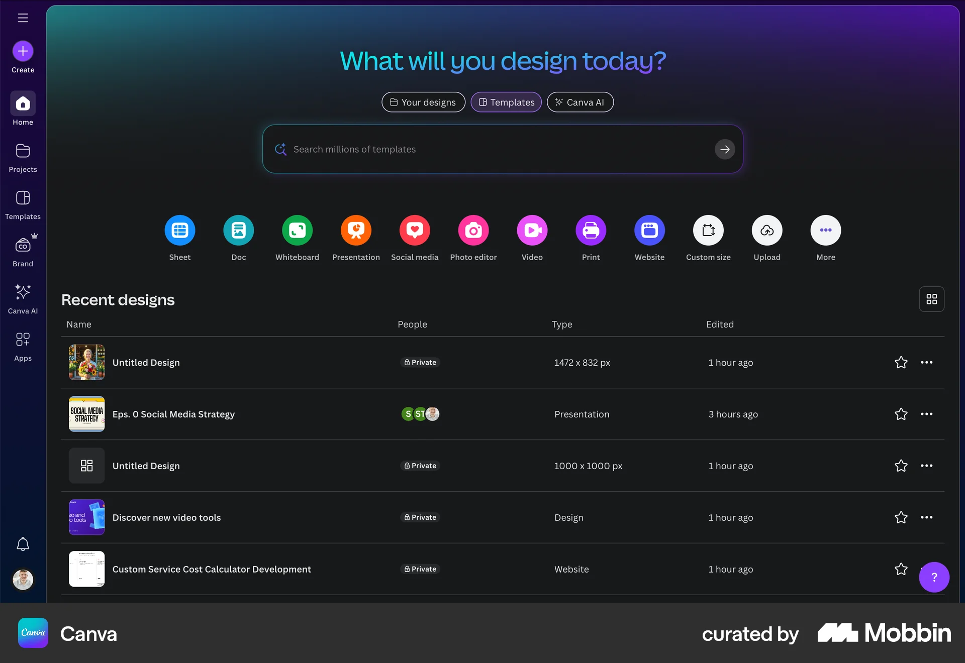 Canva Web Dark Mode screen