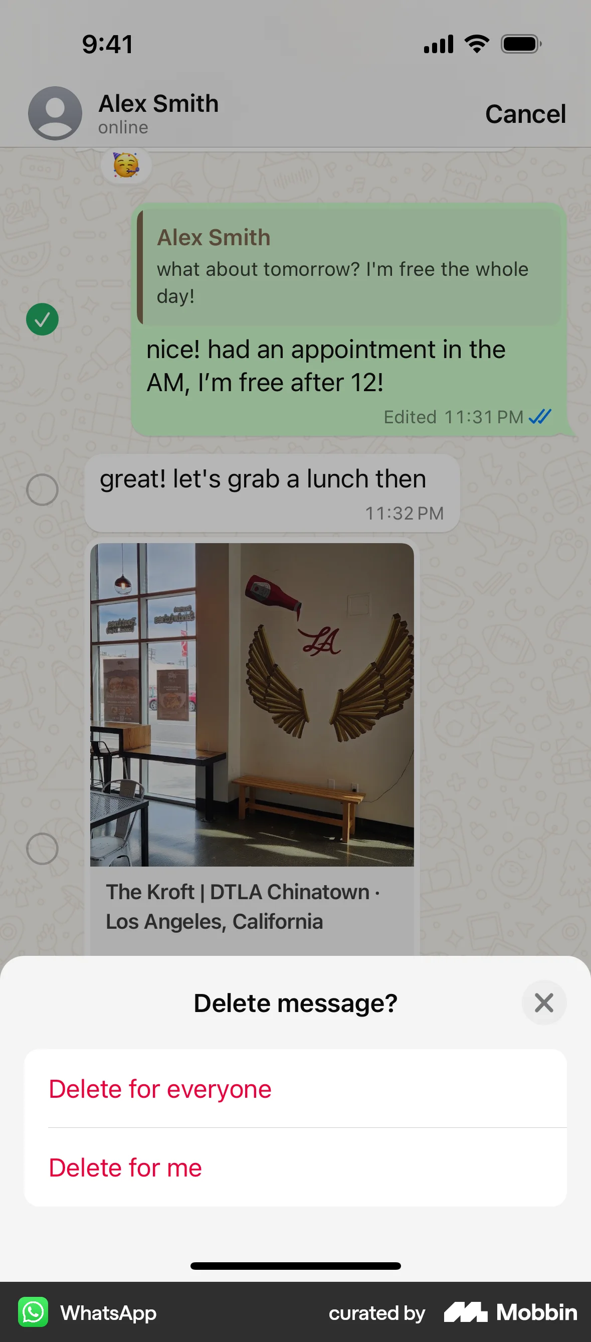 WhatsApp iOS Delete screen