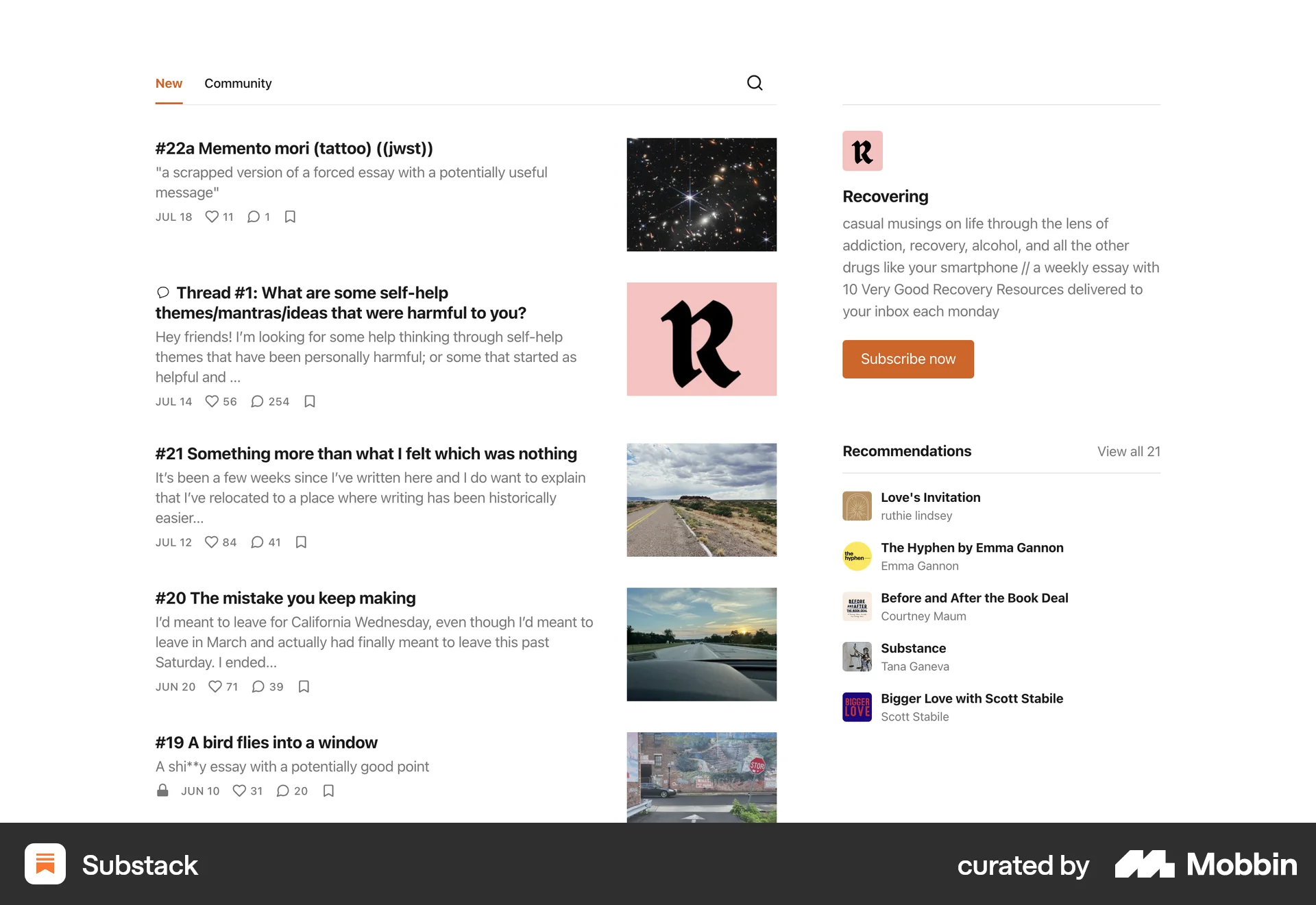 Substack Web News Feed screen