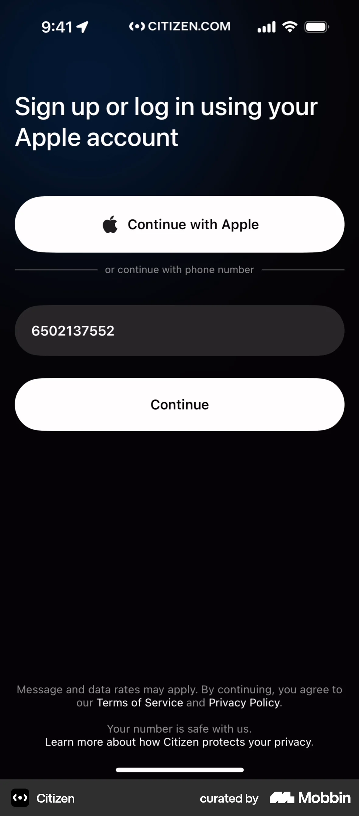 Citizen iOS screen containing Divider UI element