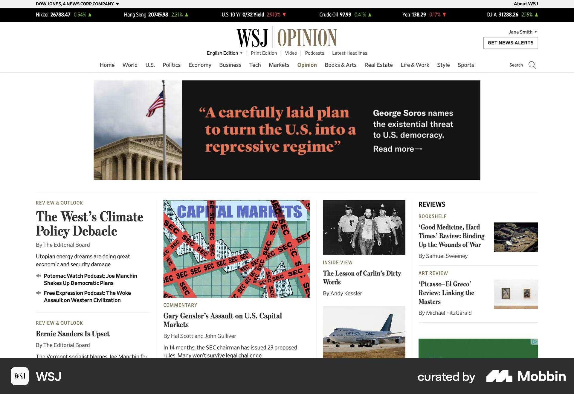 WSJ Web News Feed screen