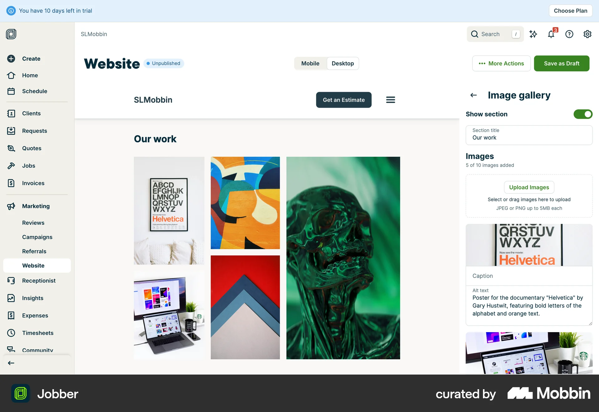 Jobber Web Settings & Preferences screen