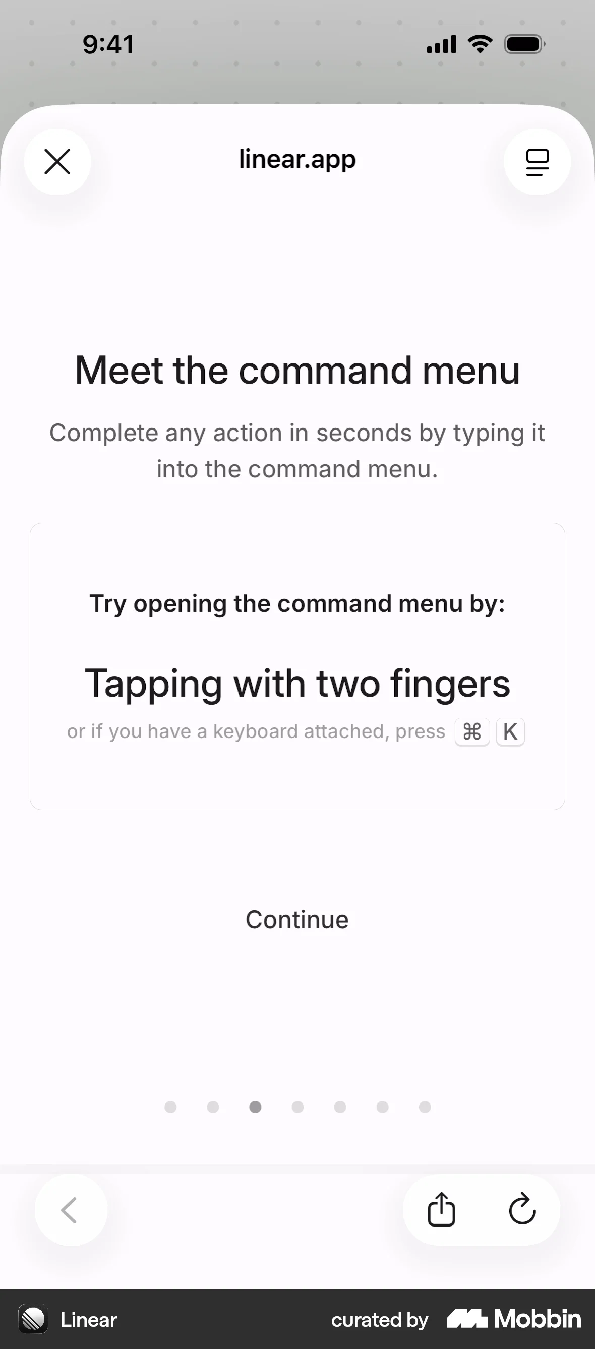Linear Mobile Onboarding screen