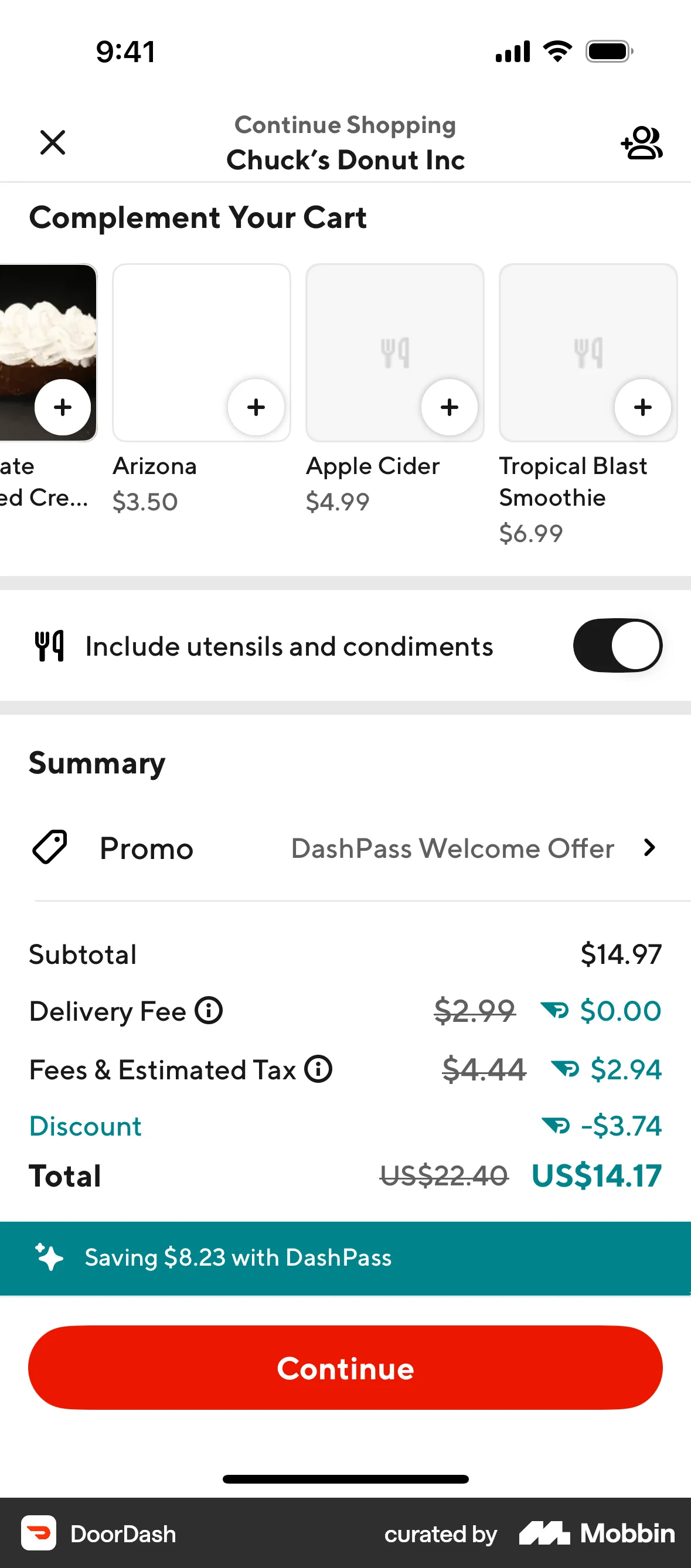 DoorDash iOS Mobile Shopping Cart screen