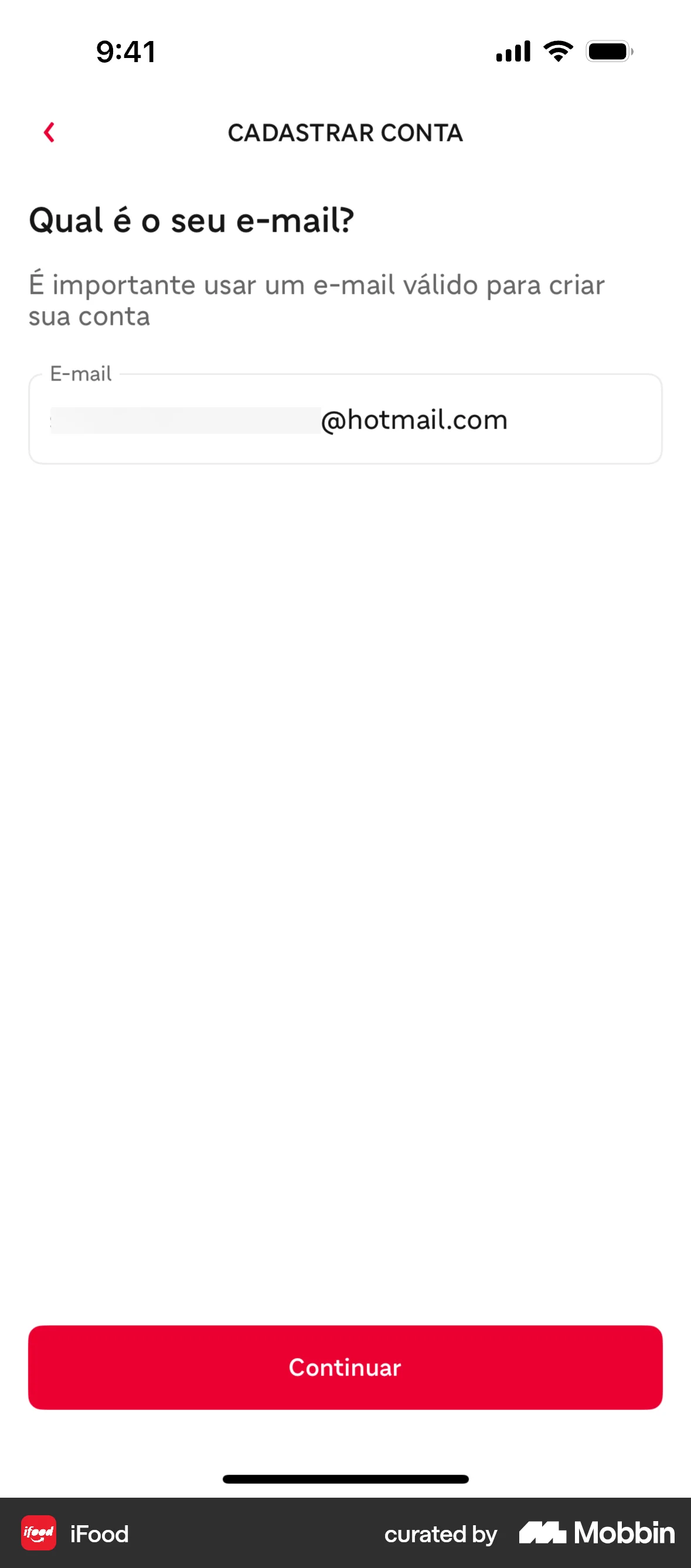 iFood iOS Signup screen