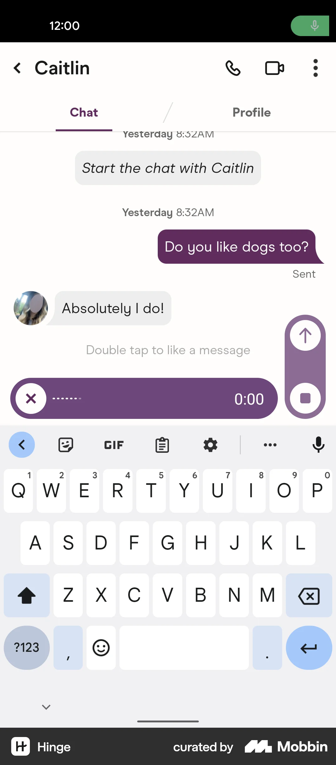 Hinge Android Audio & Video Recorder screen