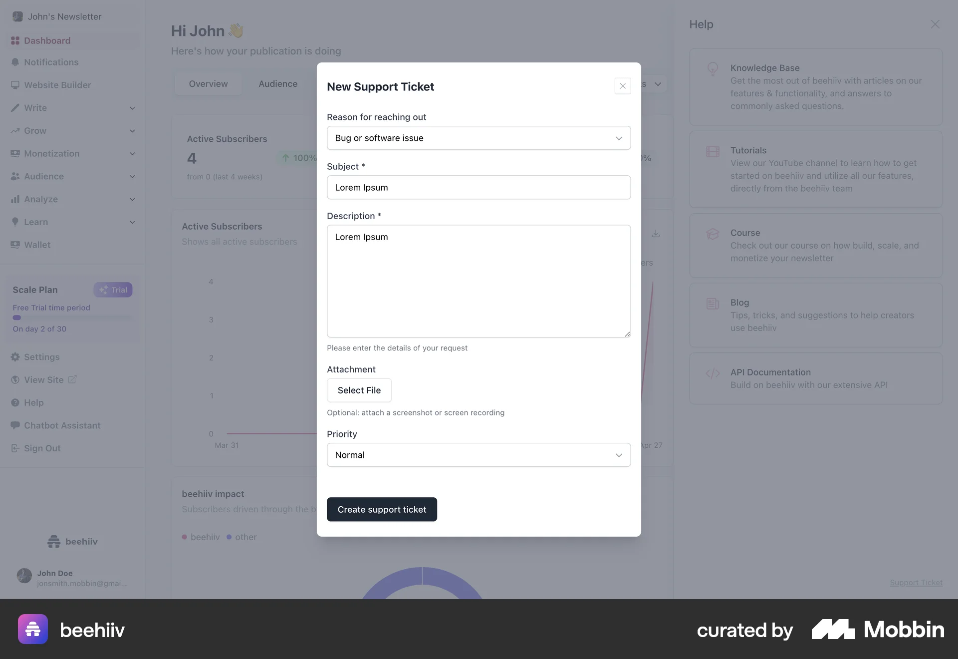 beehiiv Web Flag & Report screen