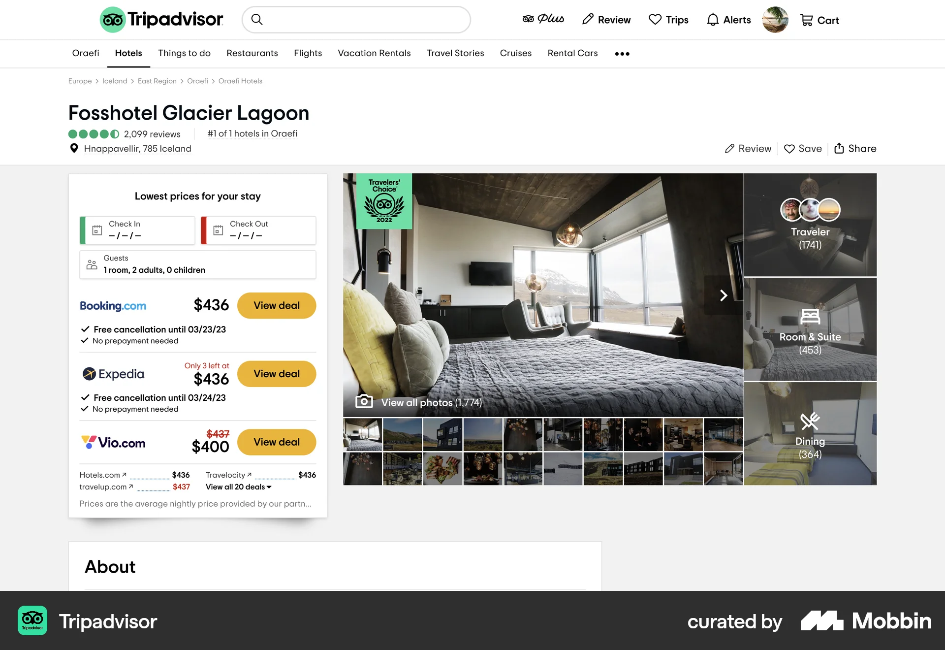 Tripadvisor Web Product Detail screen